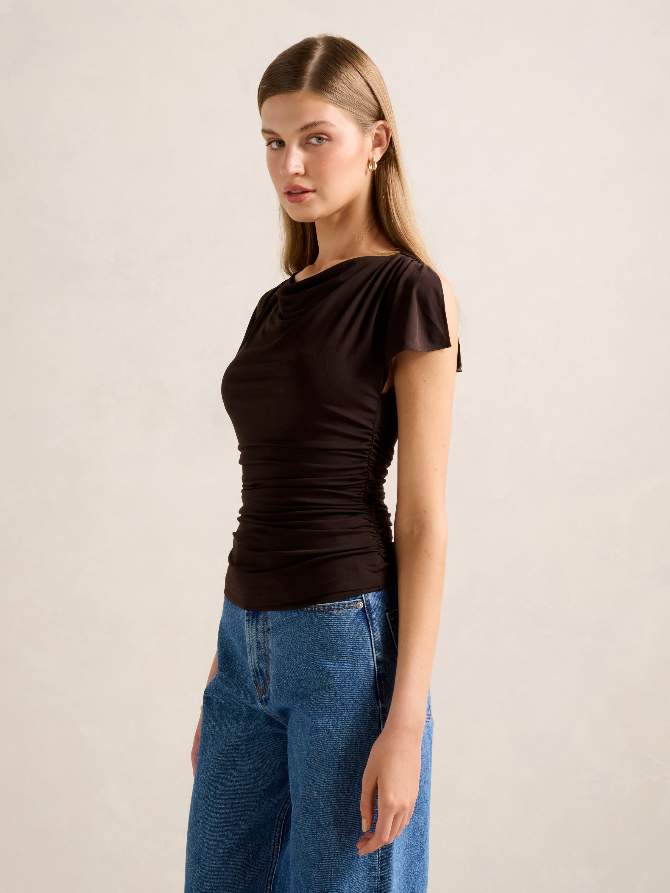 Buy Stormi Spliced Shoulder Top - Brown - Online | Forever New