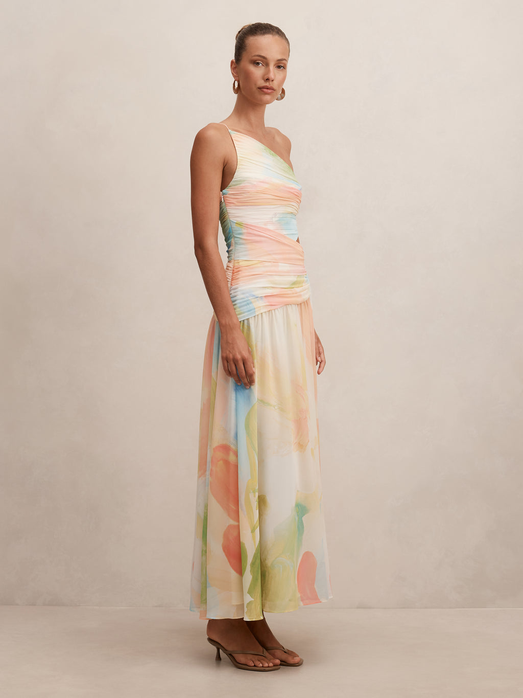 Connie Ruched Asym Maxi Dress