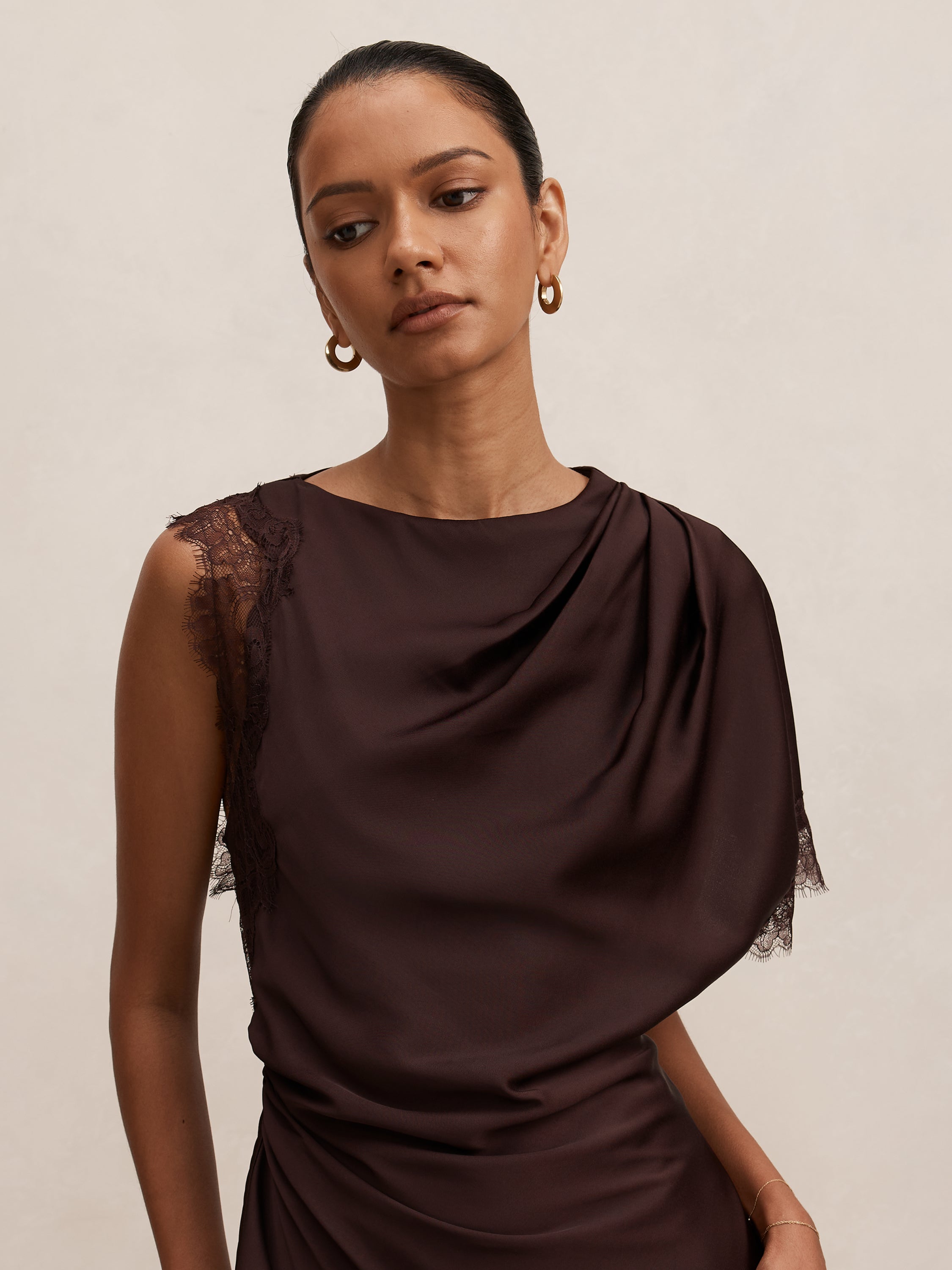 Giselle Petite Satin Lace Mini Dress