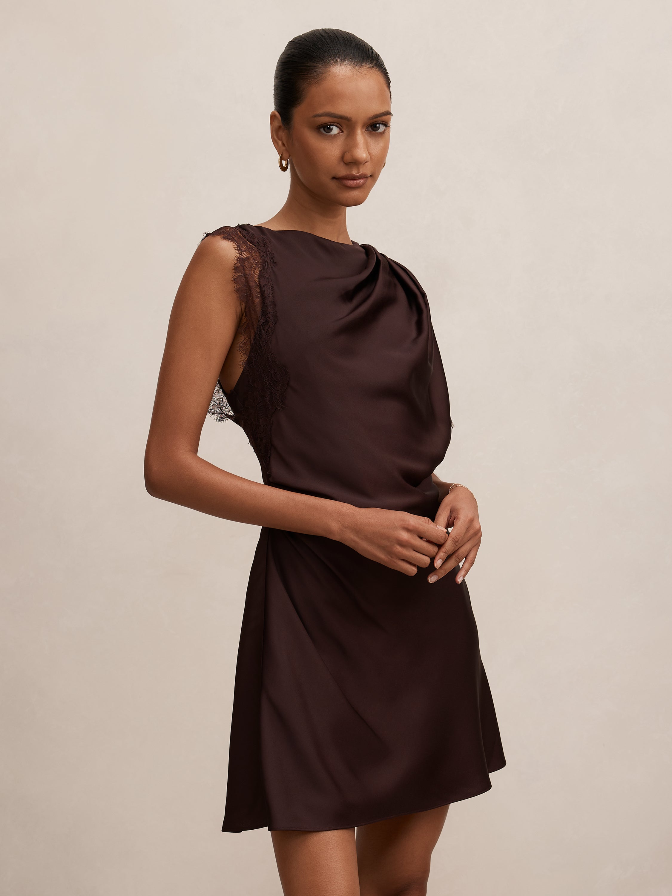 Giselle Petite Satin Lace Mini Dress