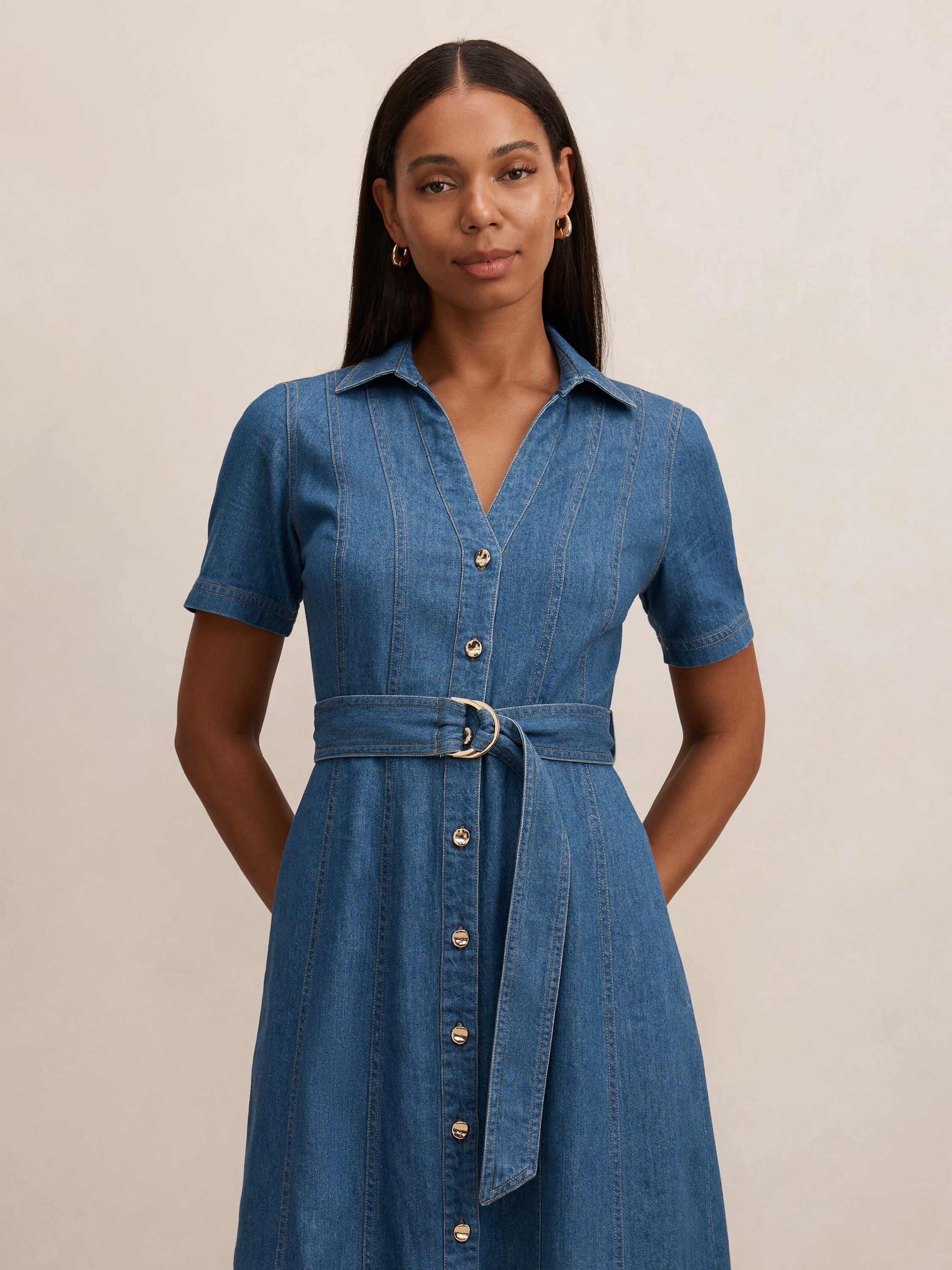 Buy Josephine Short Sleeve Denim Dress - Blue - Online