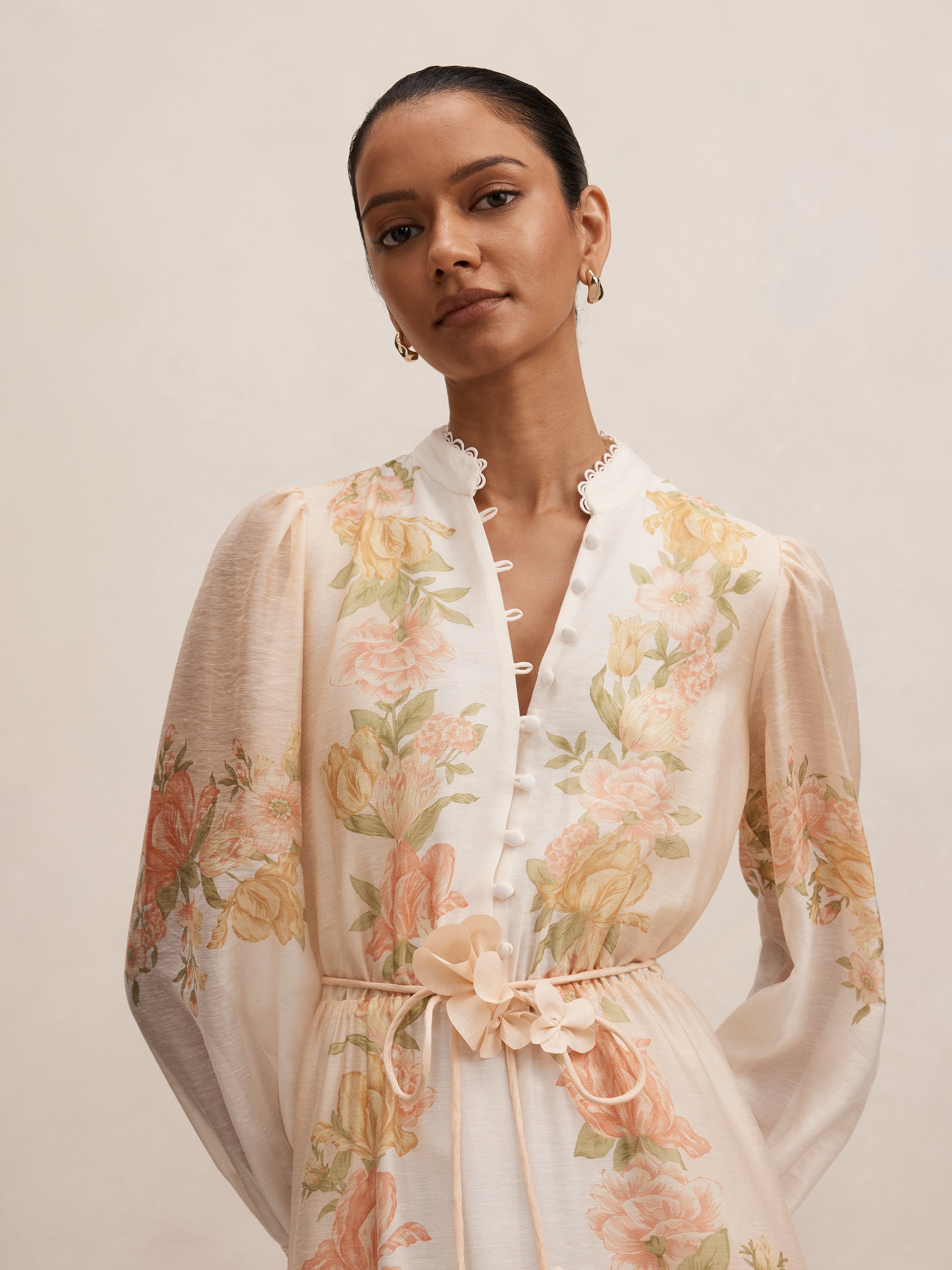 Christina Petite Floral Tie Midi Dress