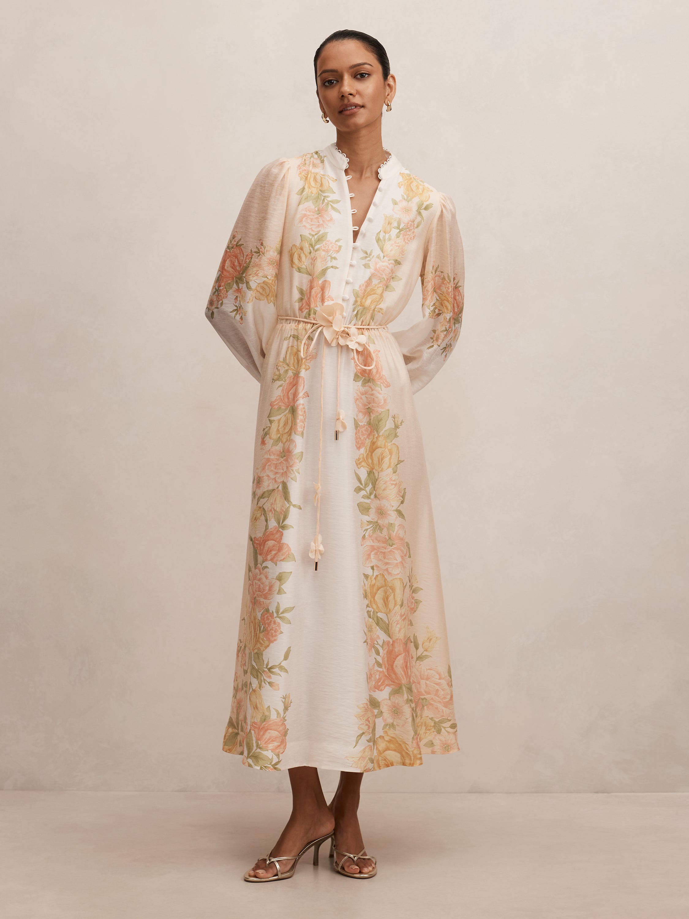 Christina Petite Floral Tie Midi Dress
