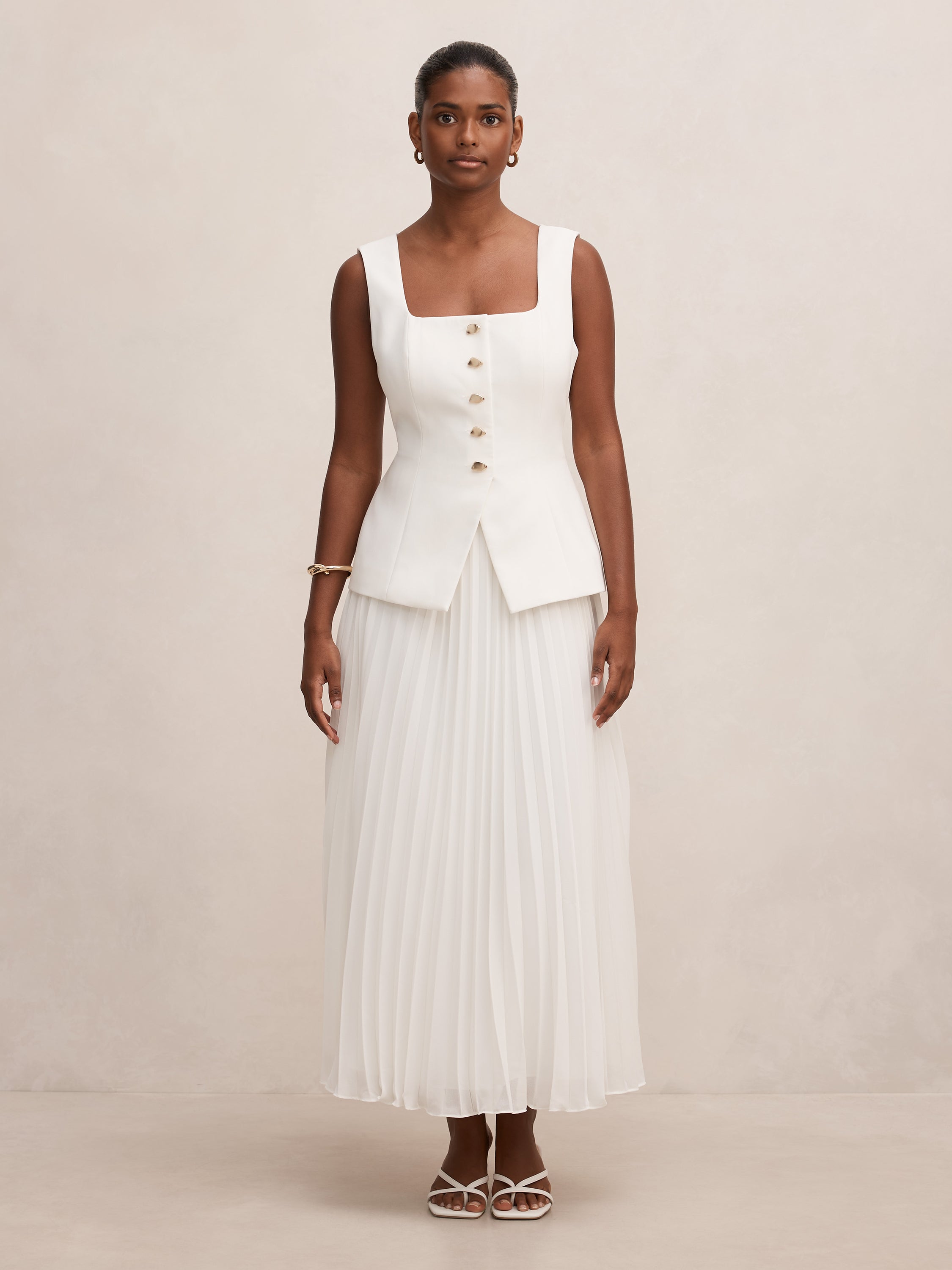 Halsey Petite Pleated Waistcoat Maxi Dress