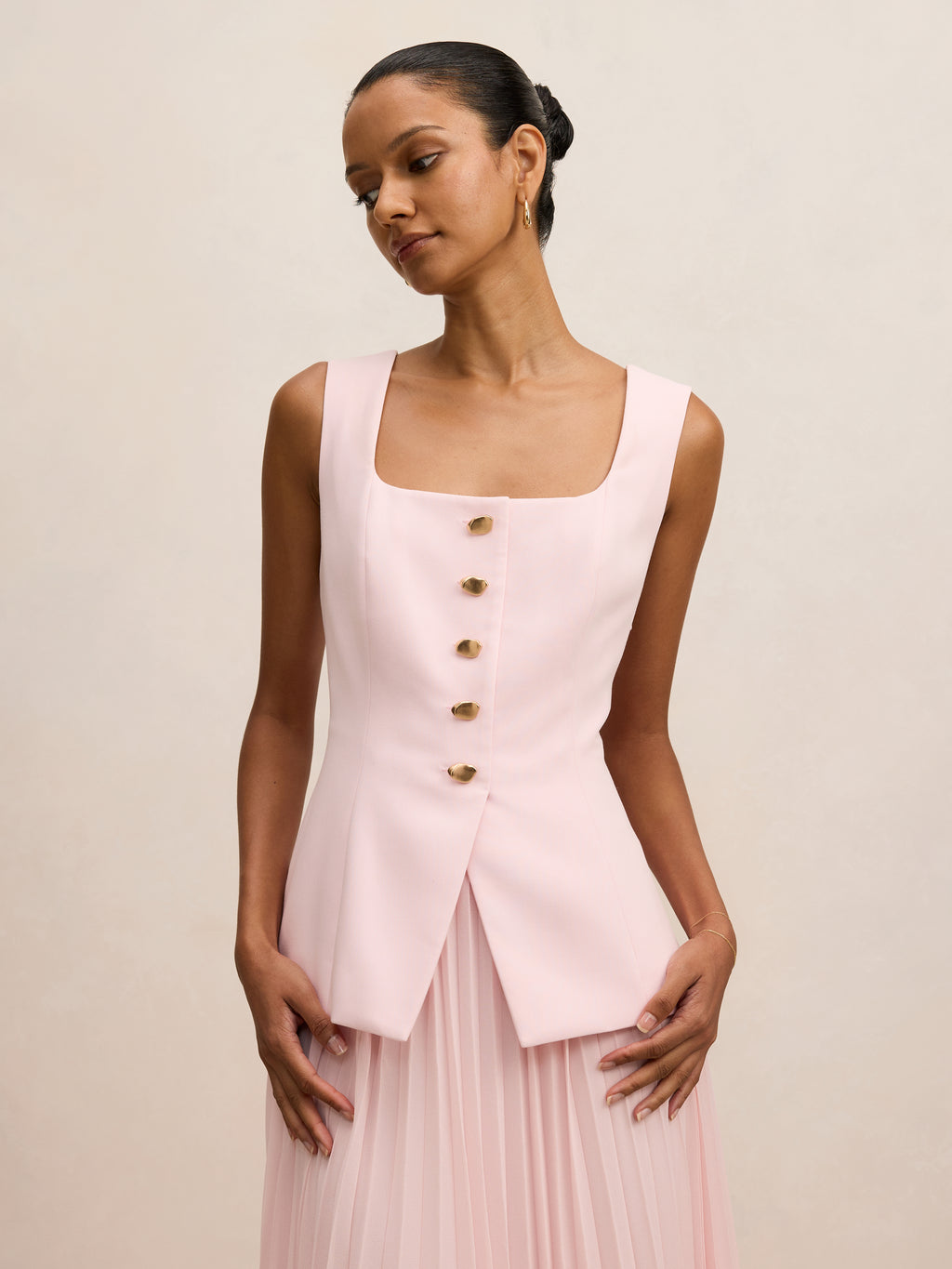 Halsey Petite Pleated Waistcoat Maxi Dress