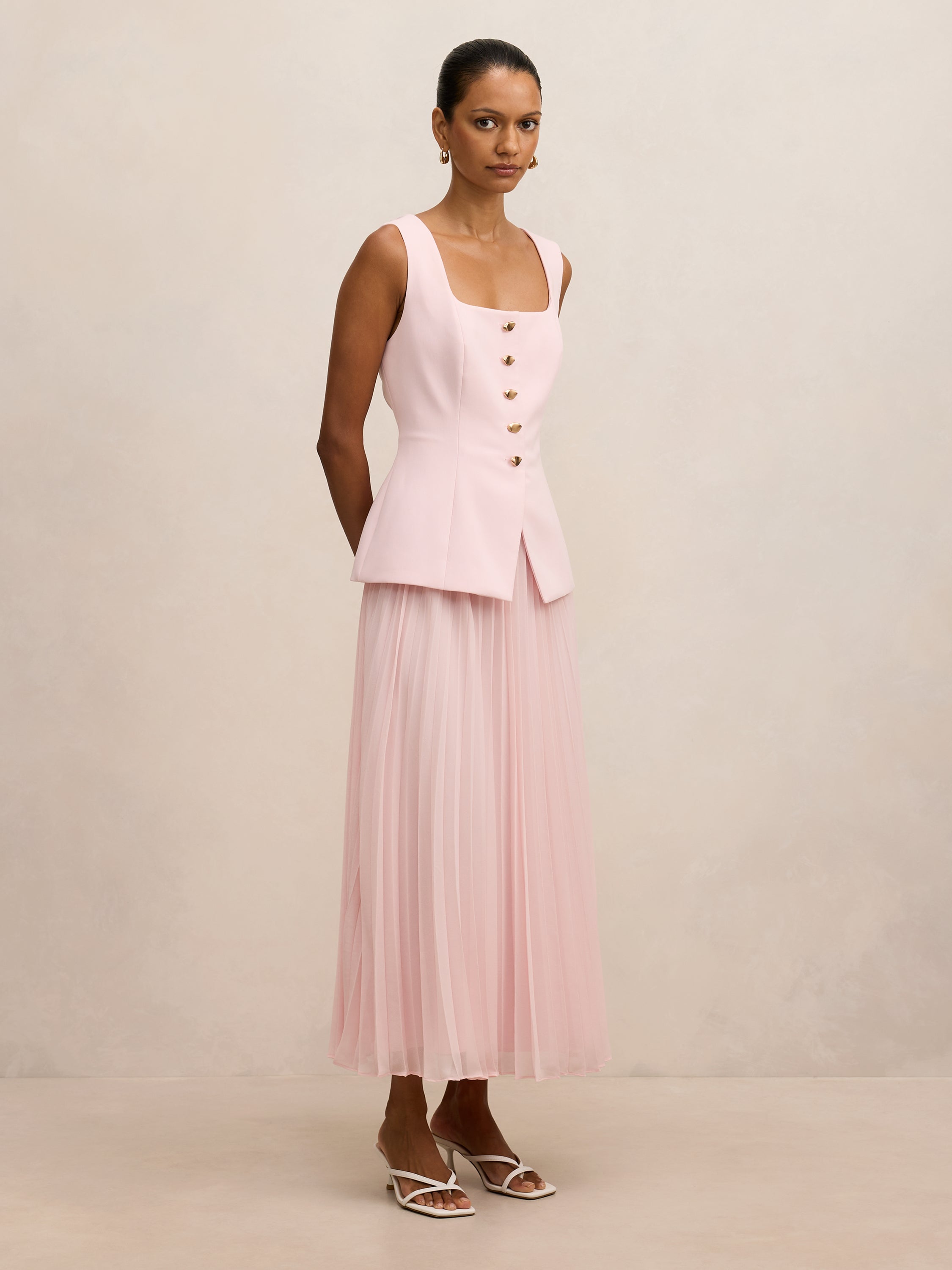 Halsey Petite Pleated Waistcoat Maxi Dress