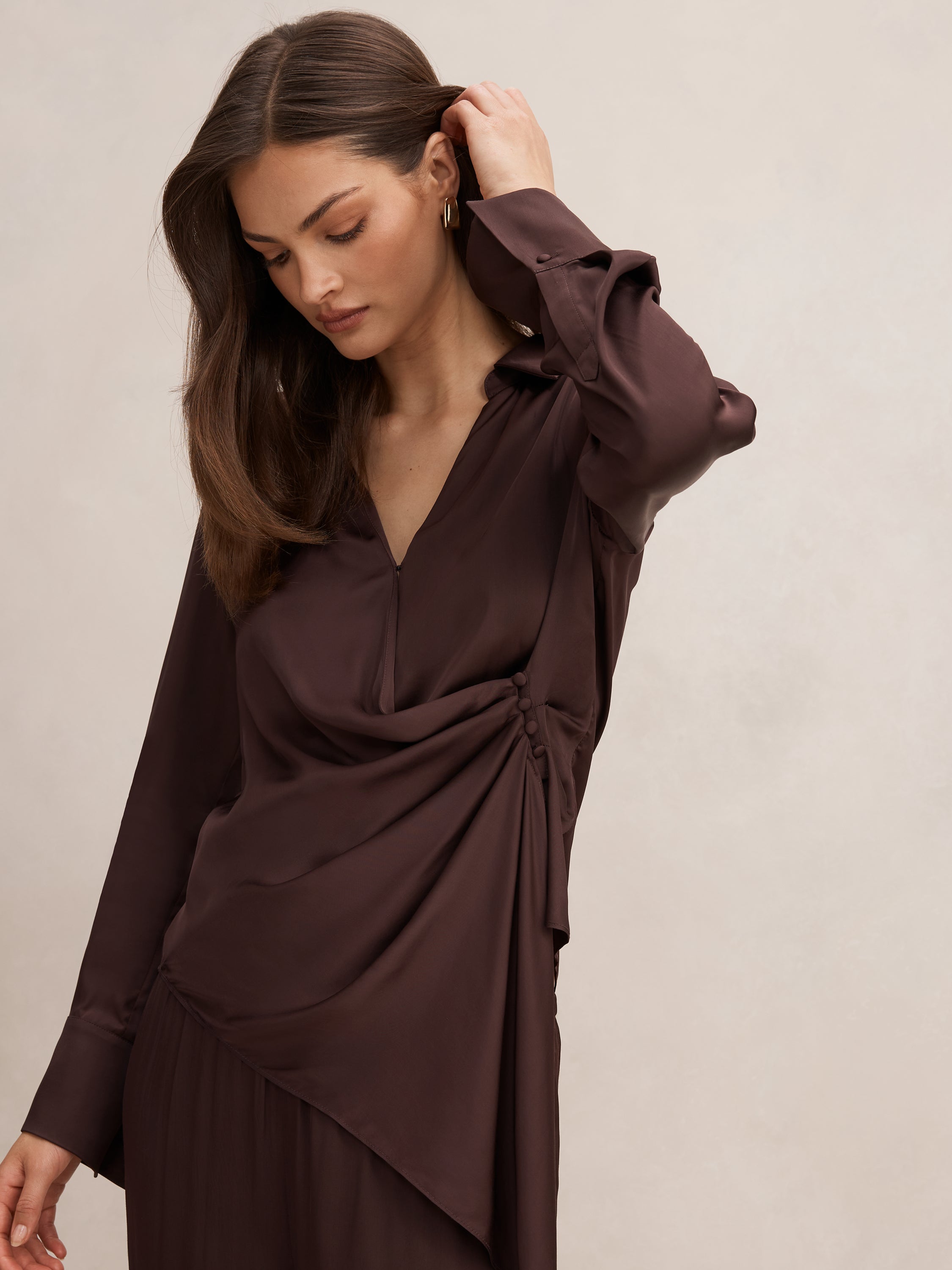 Maude Asymmetrical Drape Shirt