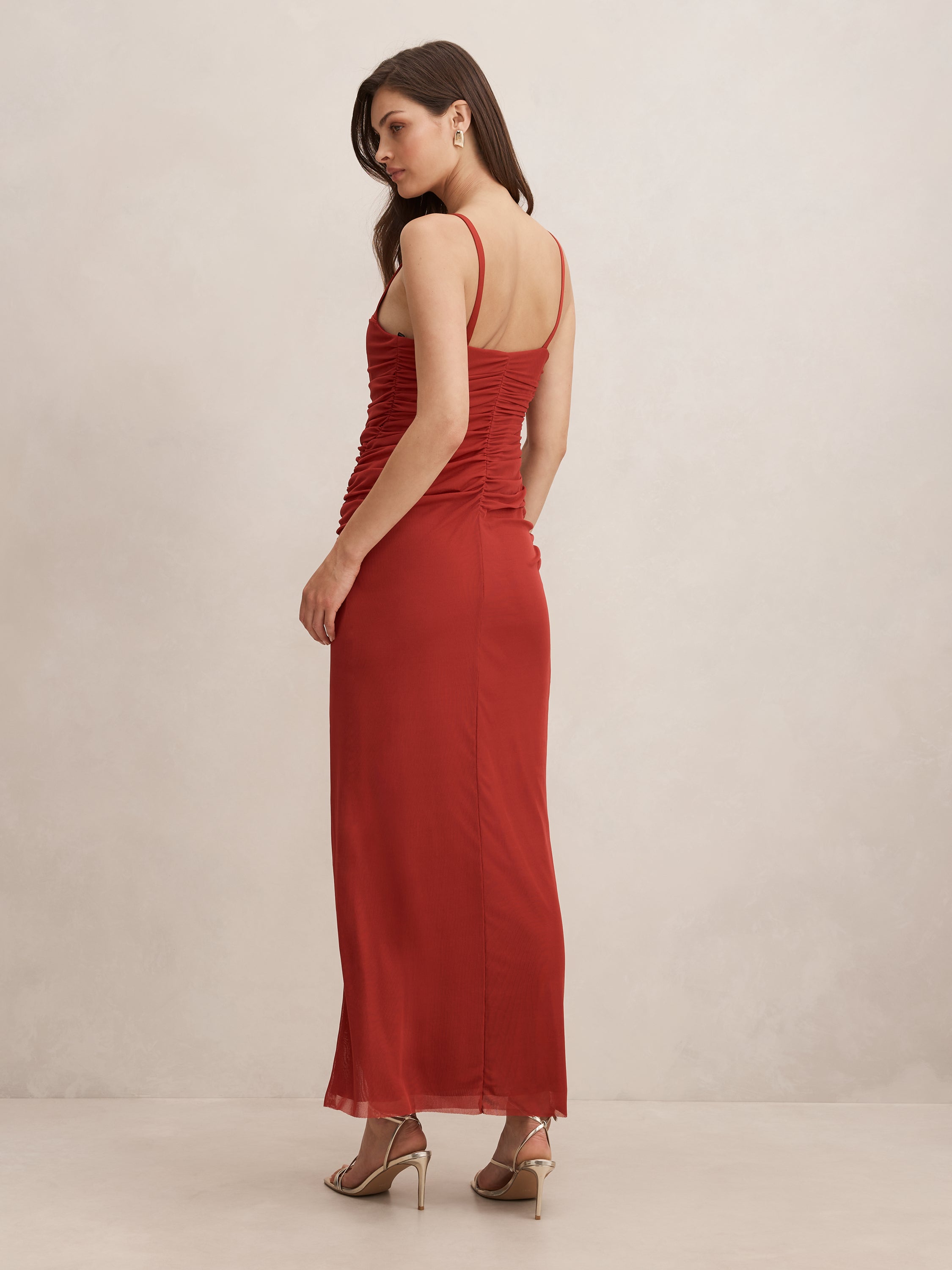 Evie Ruched Mesh bodycon Midi Dress