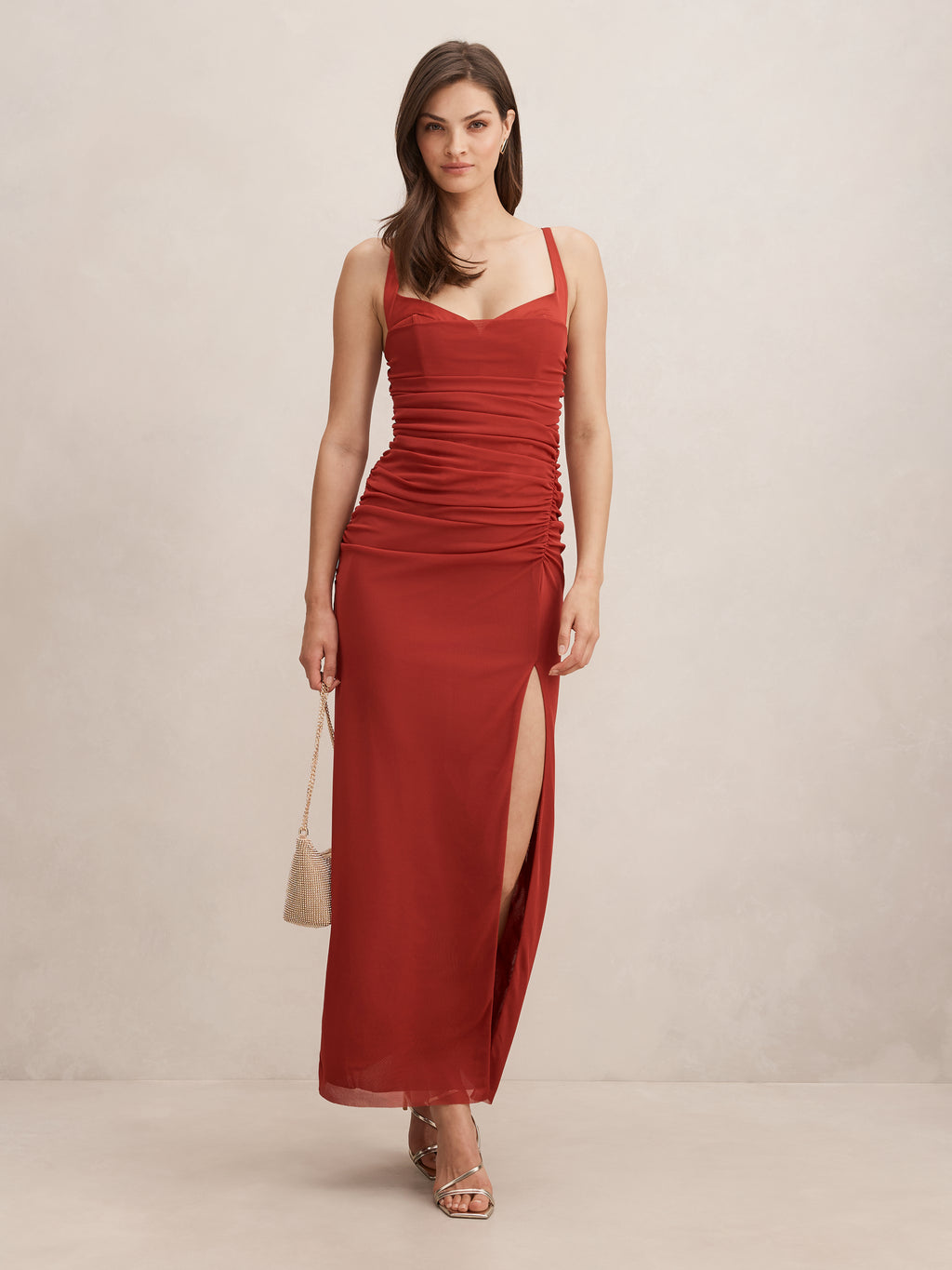 Evie Ruched Mesh bodycon Midi Dress