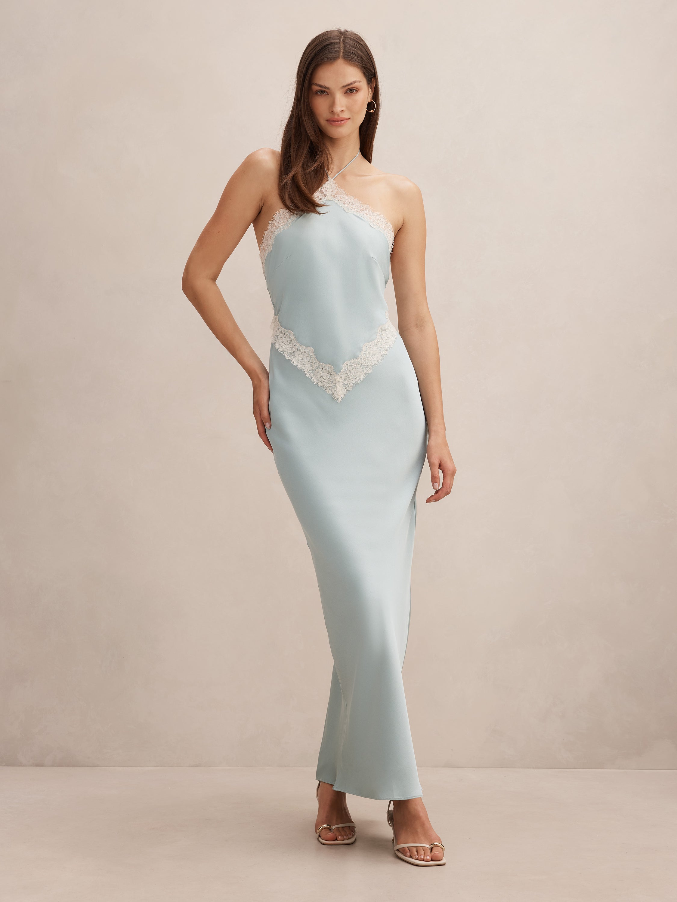 Buy Kelli Lace Strappy Satin Maxi Dress - Blue - Online