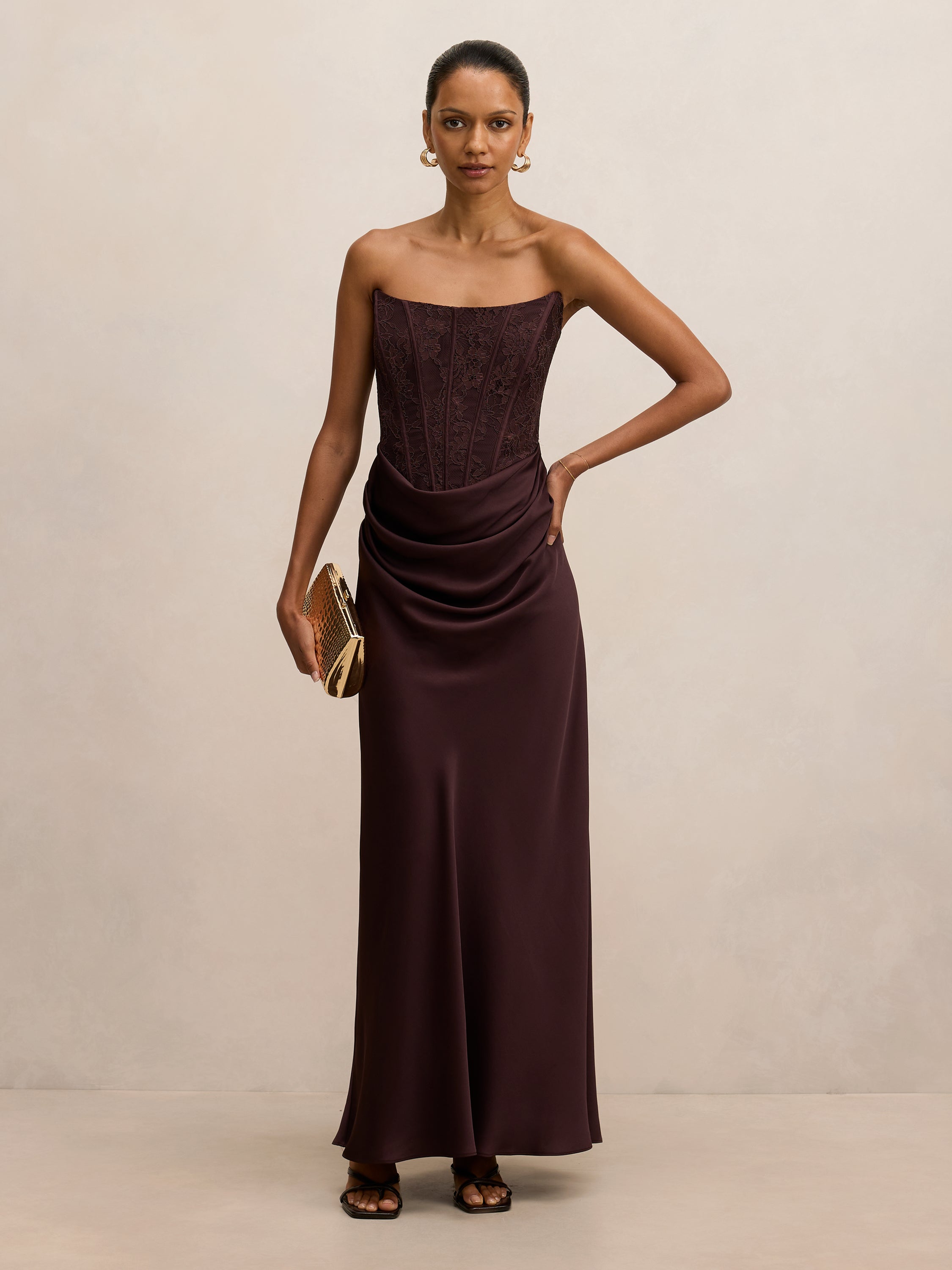 Buy Ivy Petite Lace Corset Maxi Dress - Brown - Online | Forever New