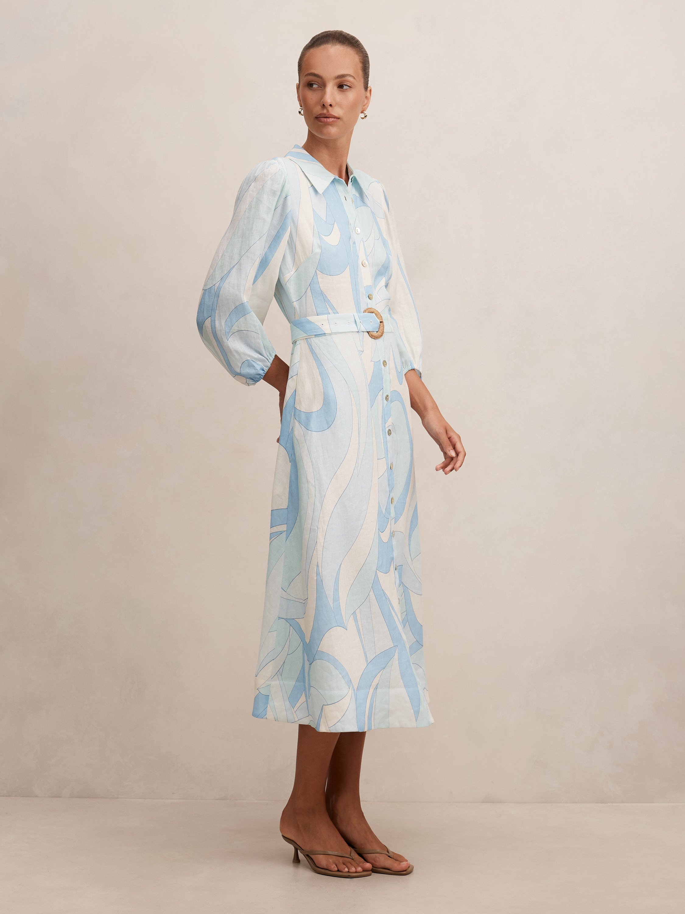 Fia Printed Shirt Midi Dress