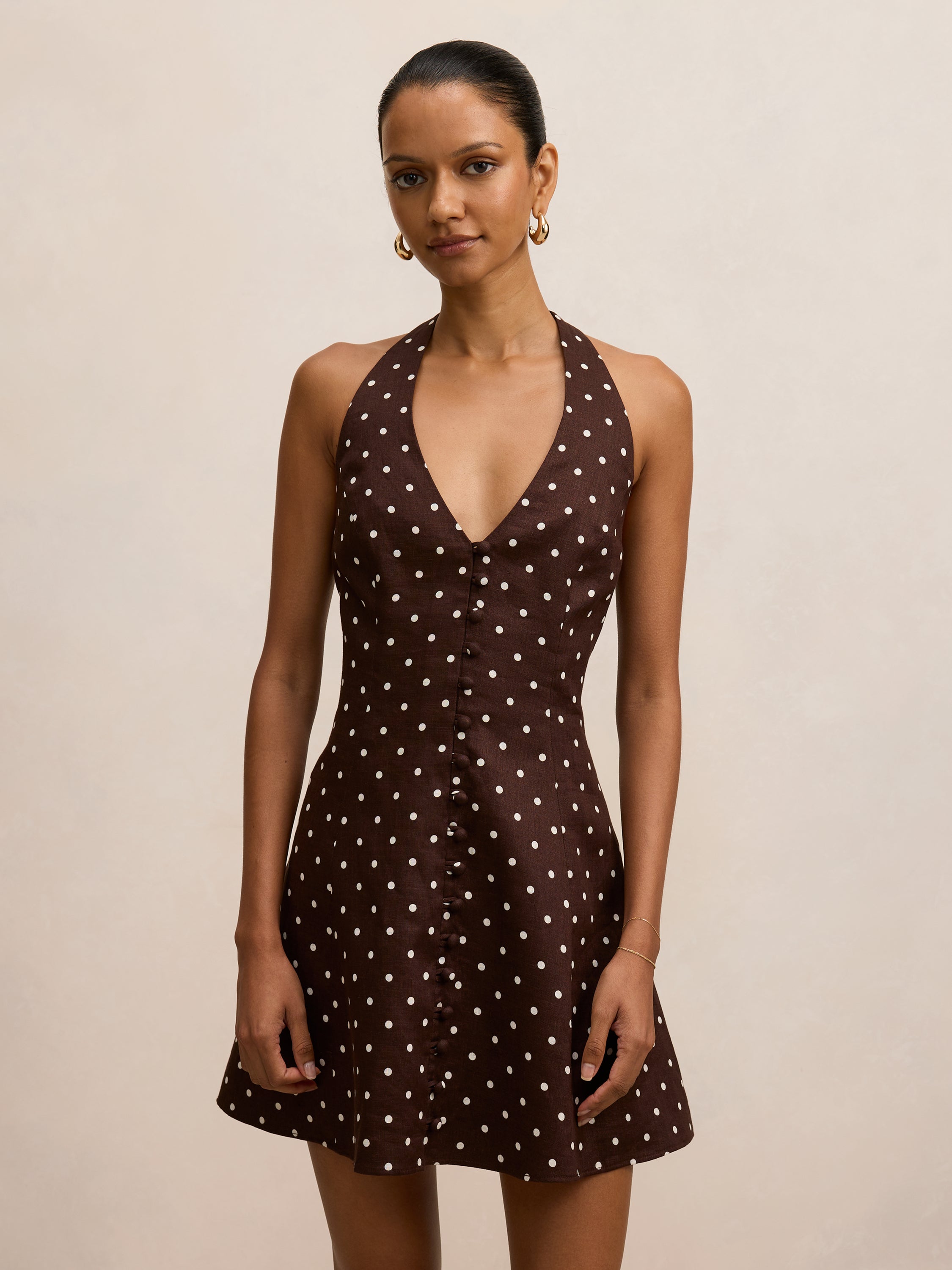 Ina Petite Halter Linen Mini Dress