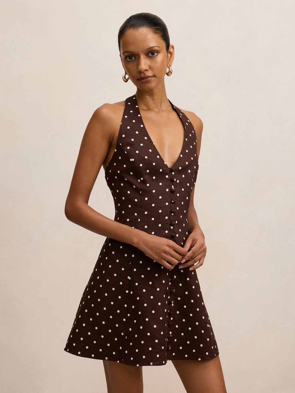 Ina Petite Halter Linen Mini Dress