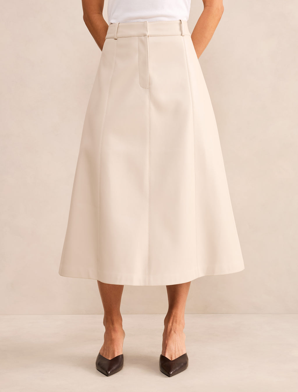 Isla Petite Vegan Leather Midi Skirt