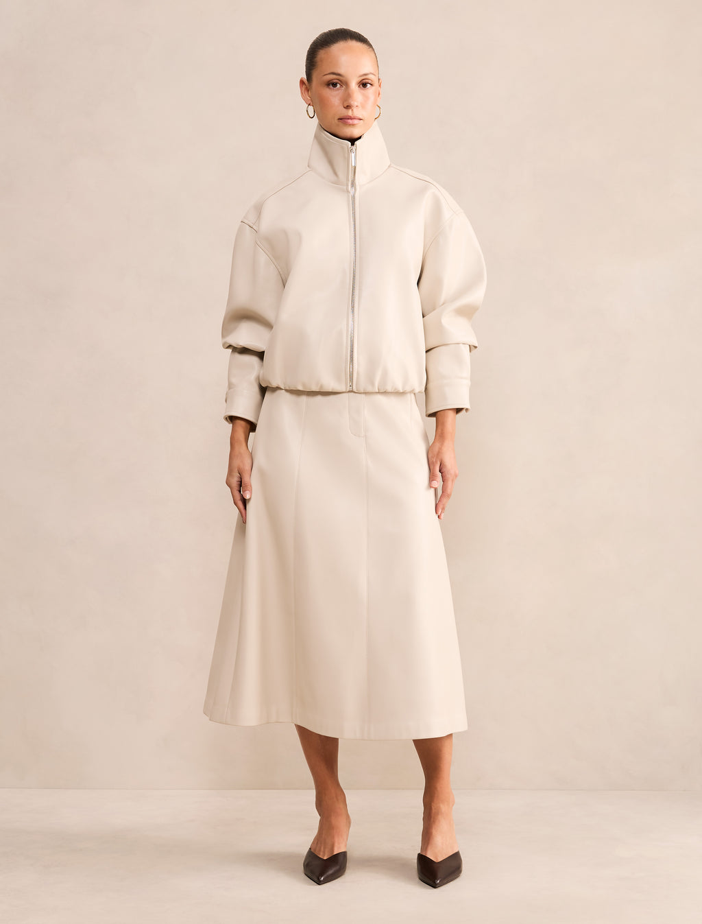 Isla Petite Vegan Leather Midi Skirt
