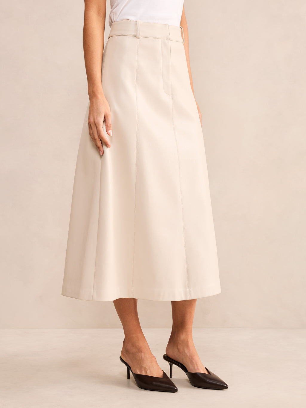 Isla Petite Vegan Leather Midi Skirt