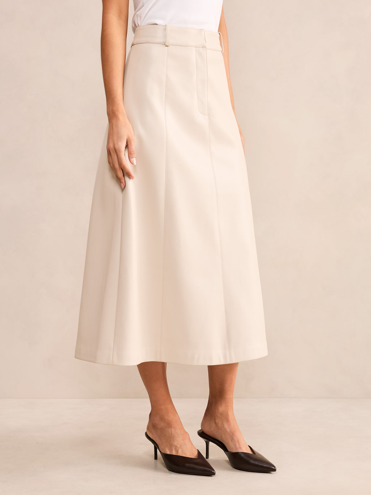 Isla Petite Vegan Leather Midi Skirt