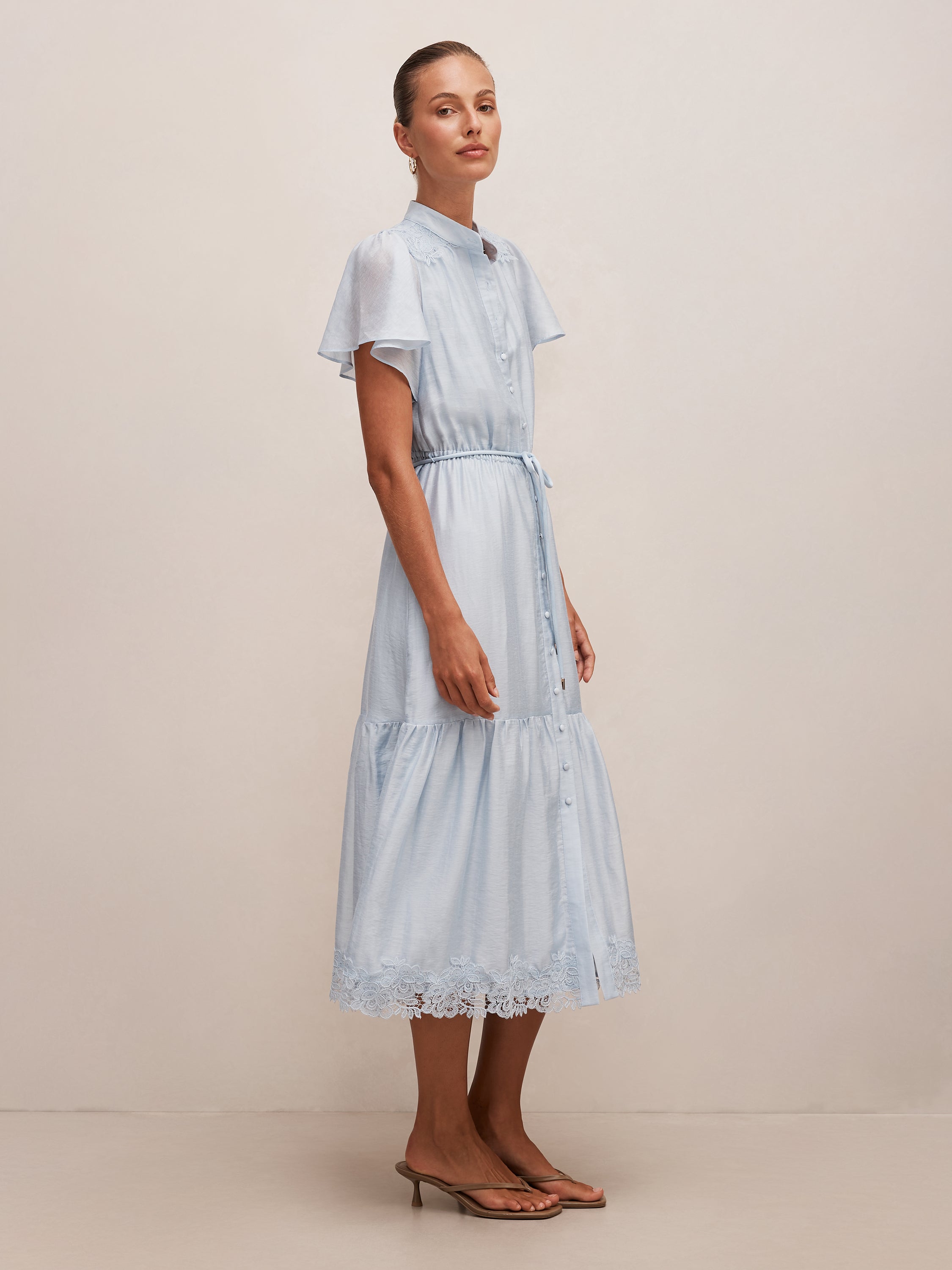 Buy Harriet Lace Button Midi Dress - Blue - Online