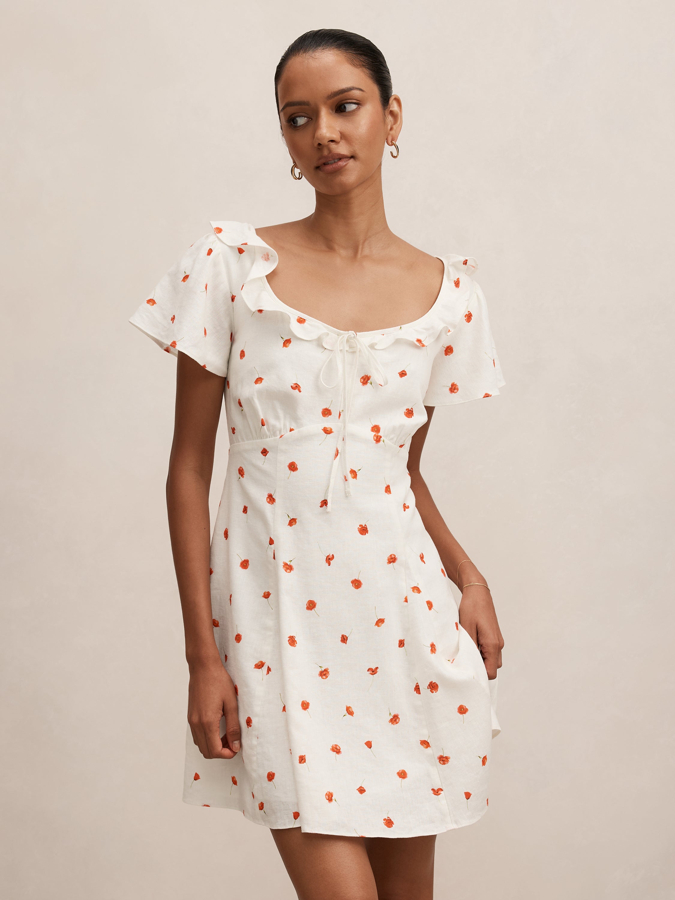 Buy Riley Petite Ruffle Neck Mini Dress - White - Online | Forever New