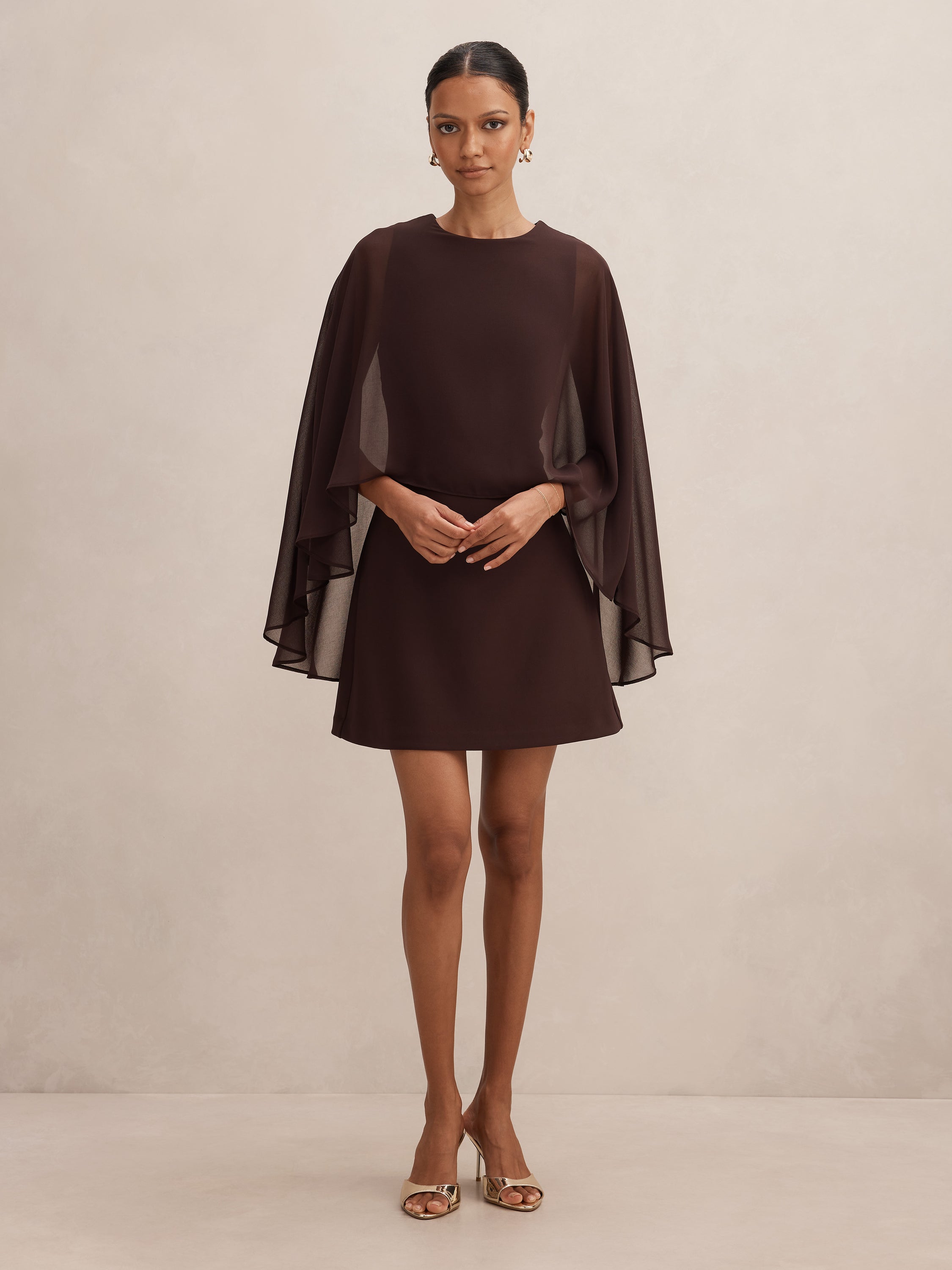 Irena Petite Sheer Cape Mini Dress