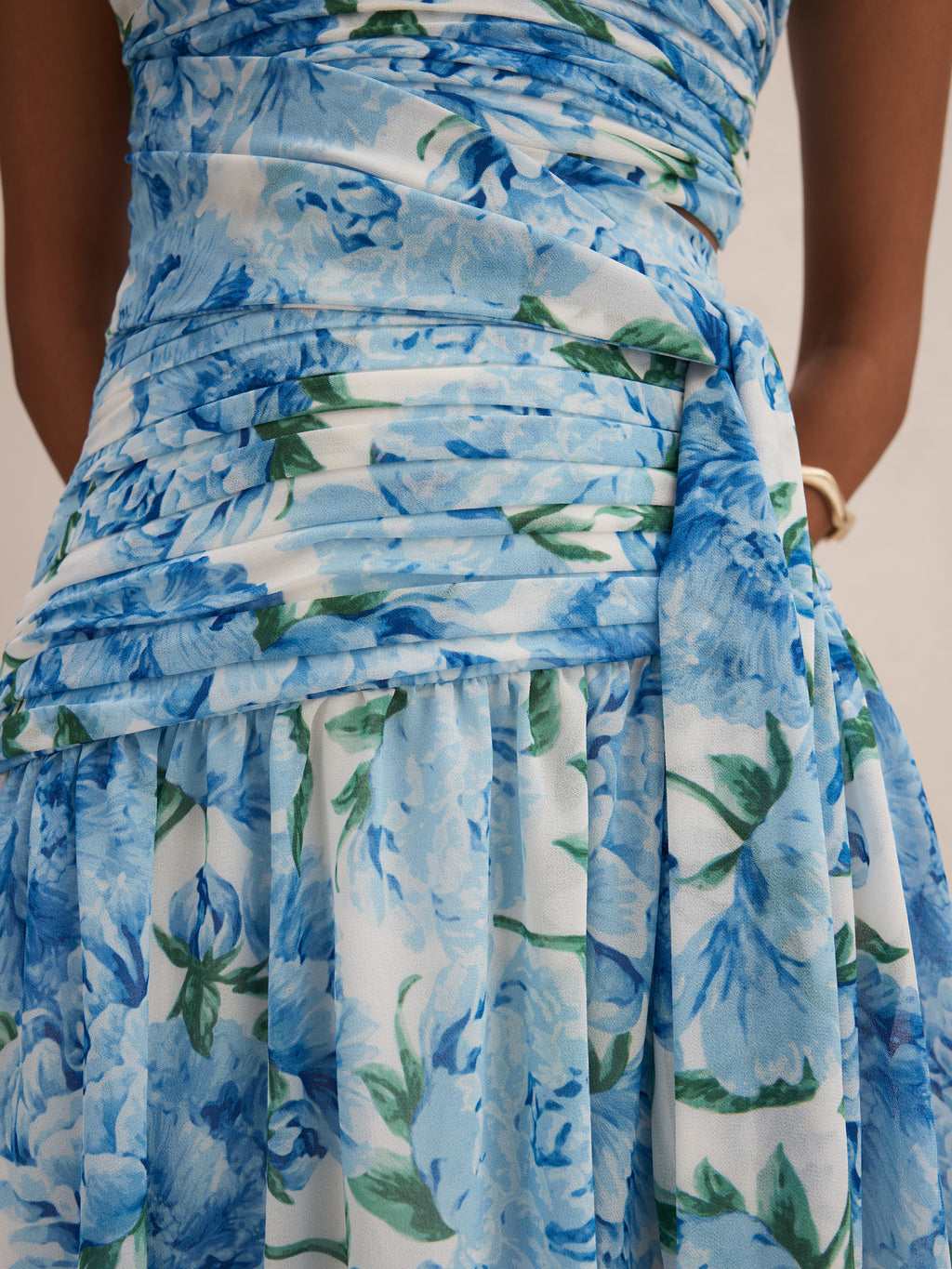 Connie Petite Ruched Asym Maxi Dress