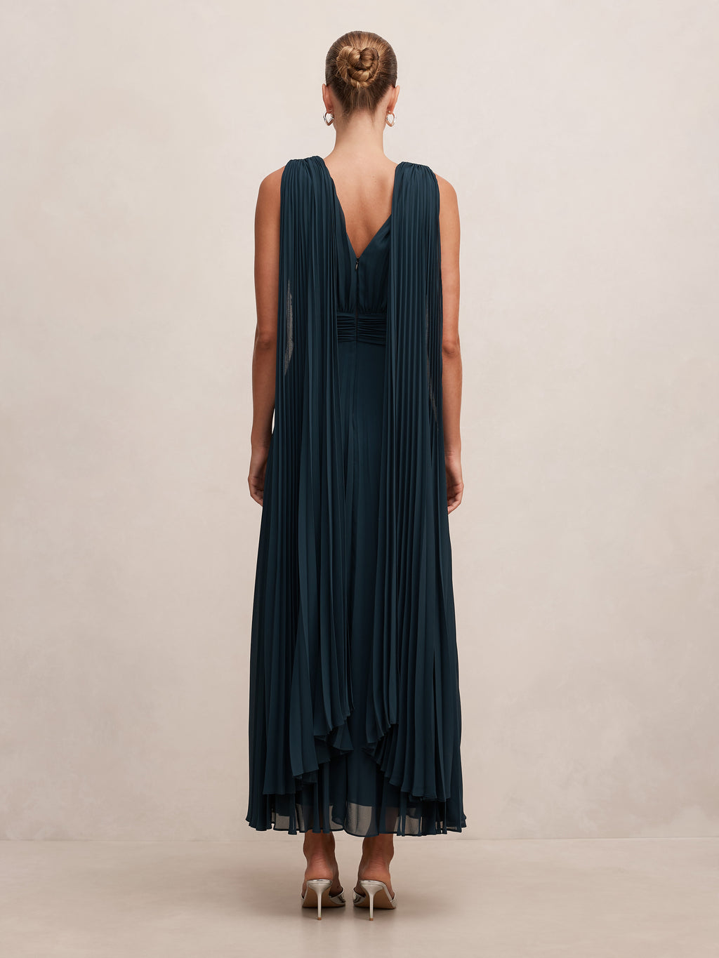 Leia Pleated Cape Maxi Dress
