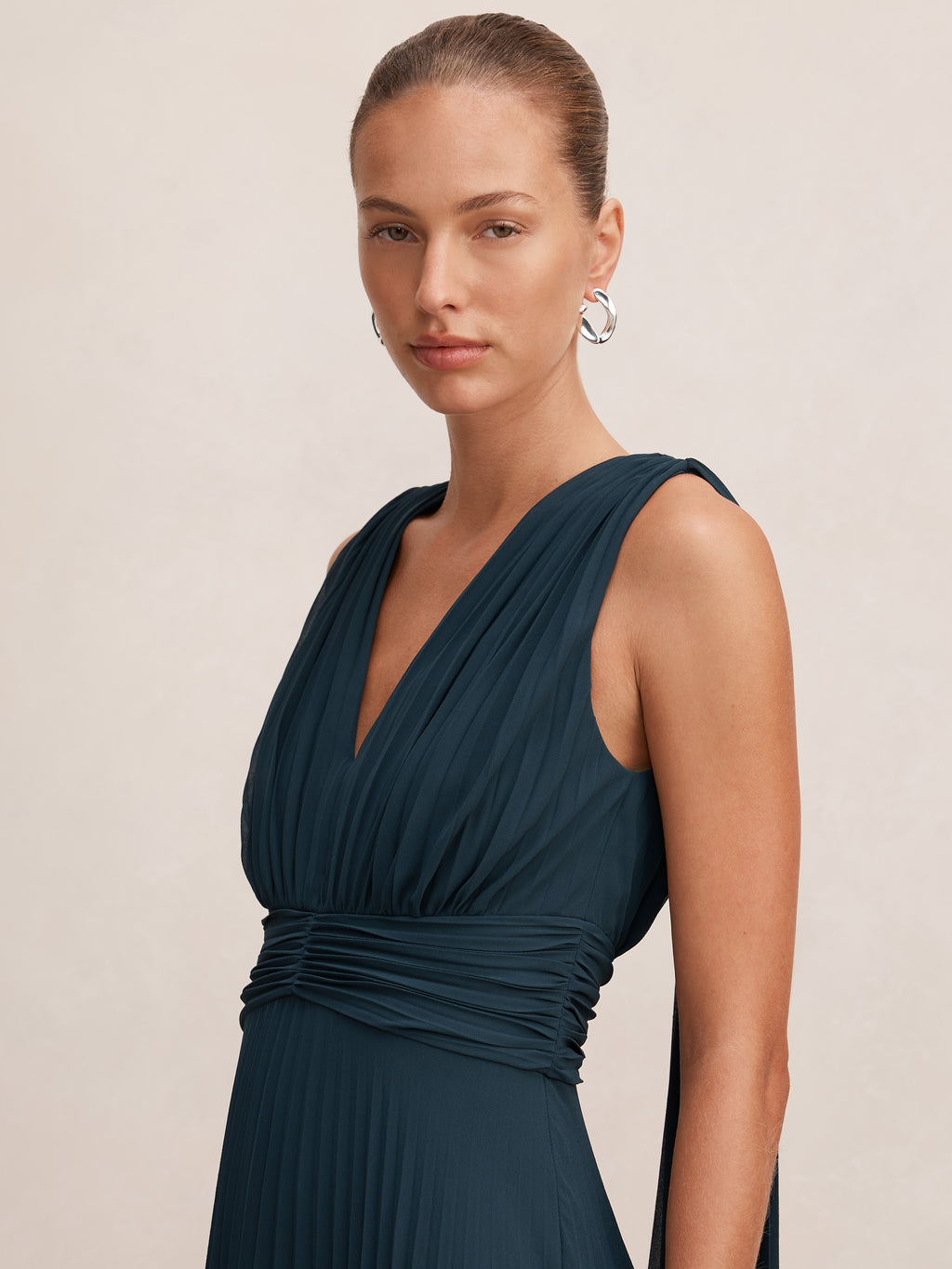 Leia Pleated Cape Maxi Dress