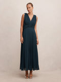 Leia Pleated Cape Maxi Dress