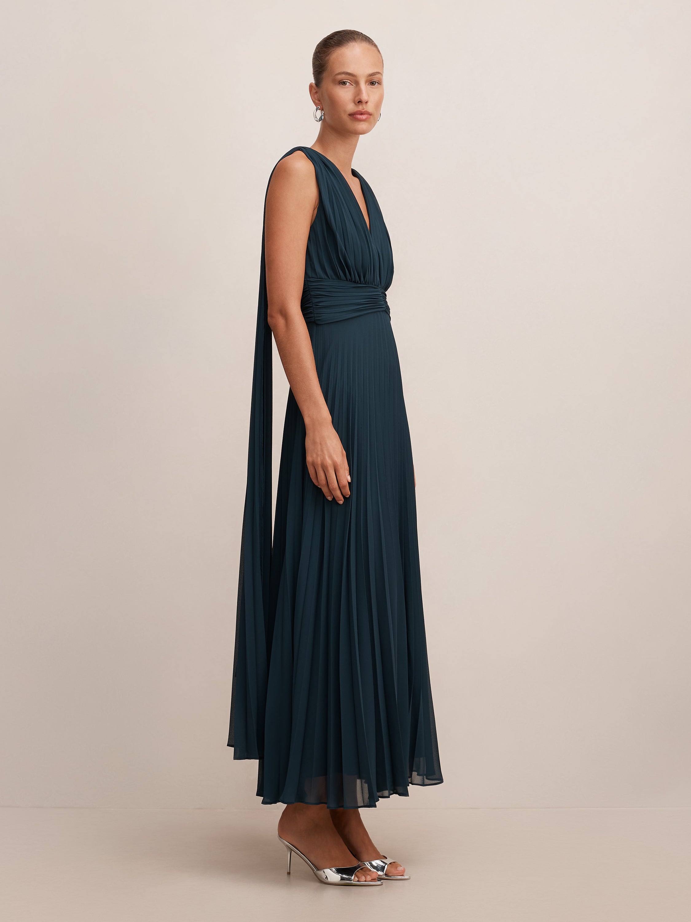 Leia Pleated Cape Maxi Dress