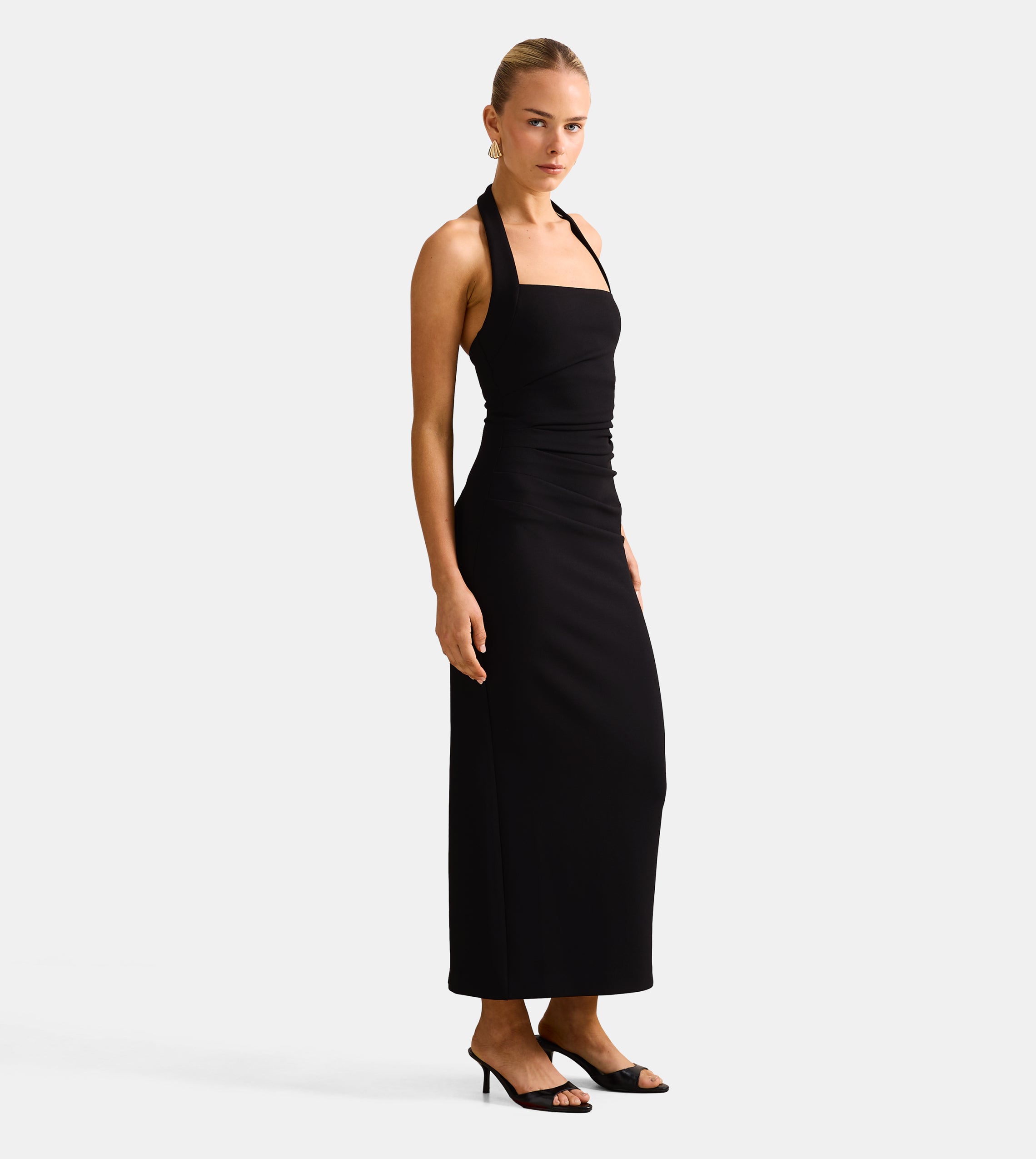 Georgie Halter Ruched Bodycon Midi Dress