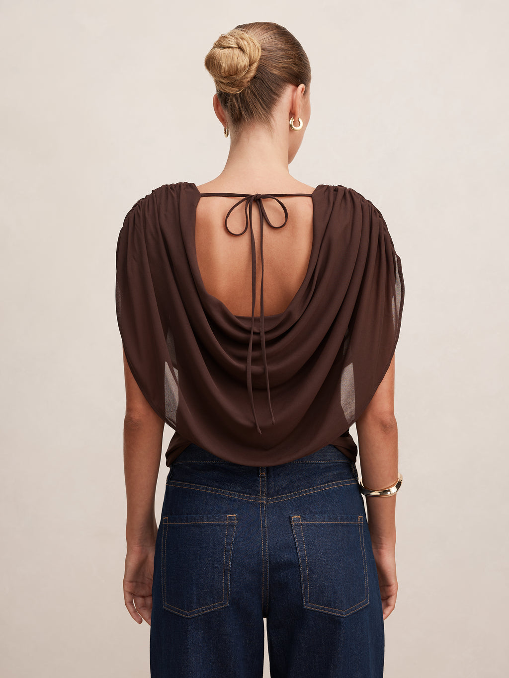 Olivia Draped Mesh Cape Top