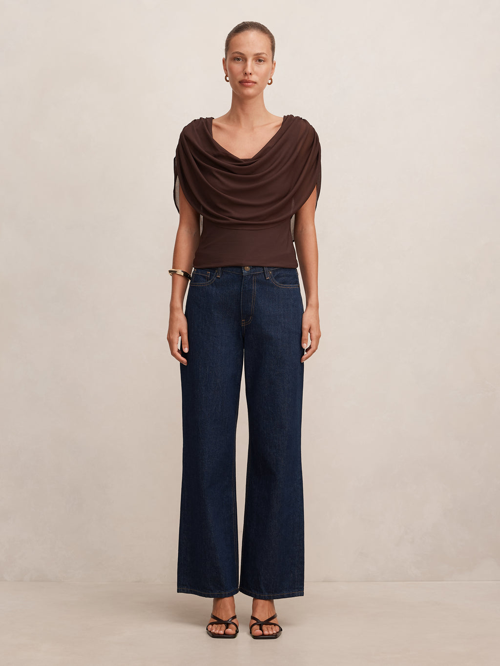 Olivia Draped Mesh Cape Top