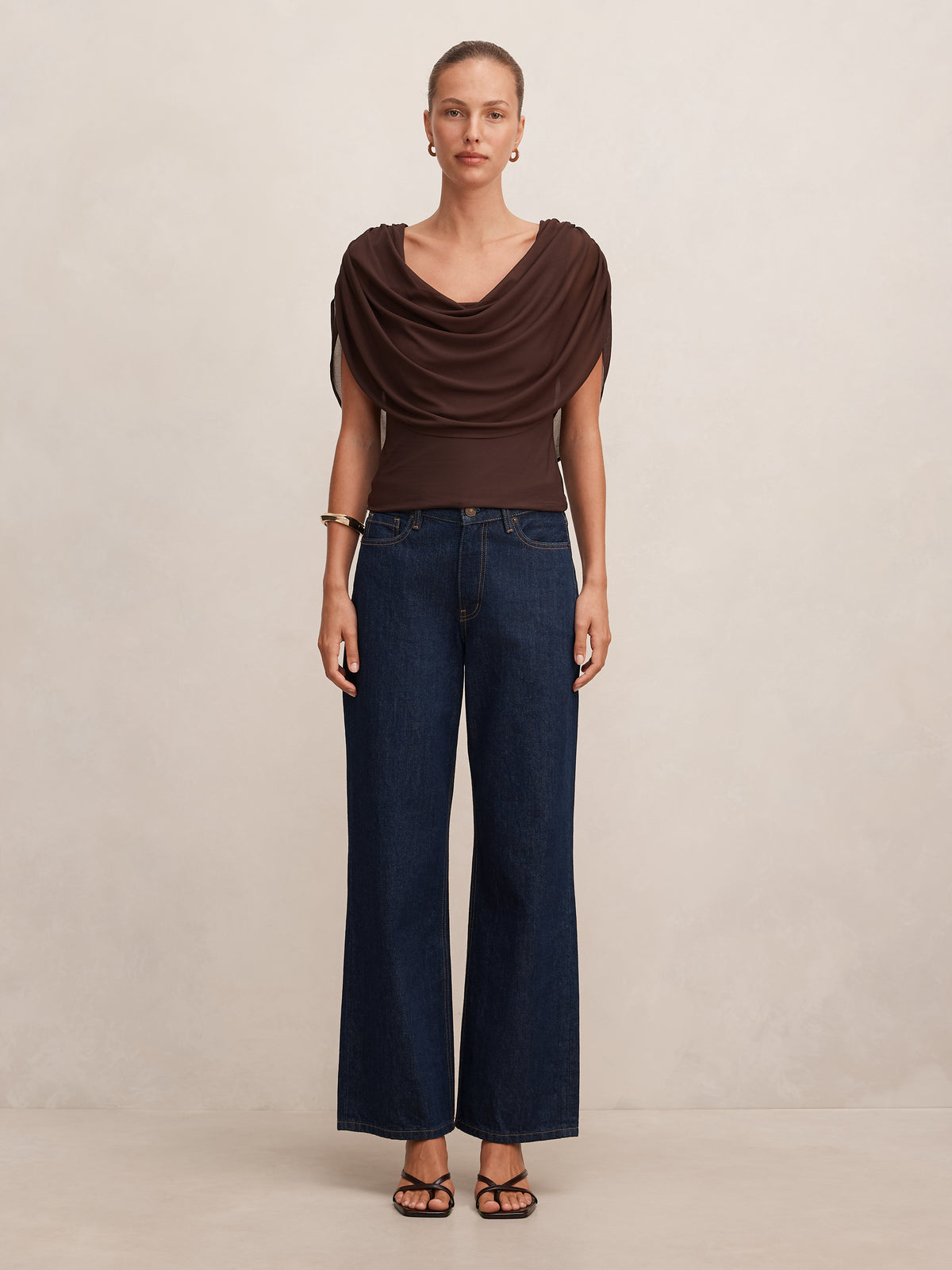 Olivia Draped Mesh Cape Top