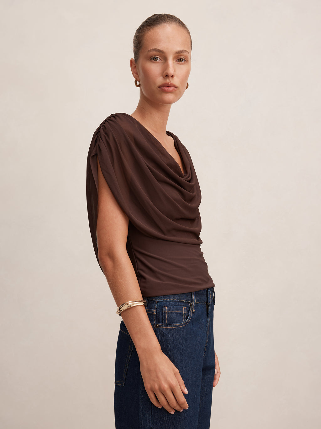 Olivia Draped Mesh Cape Top