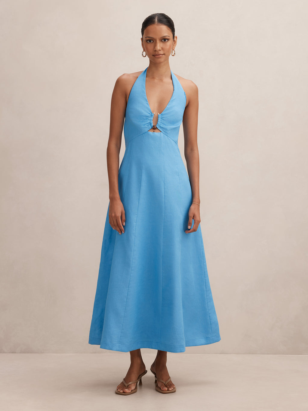 Angie Petite Halter Linen Midi Dress