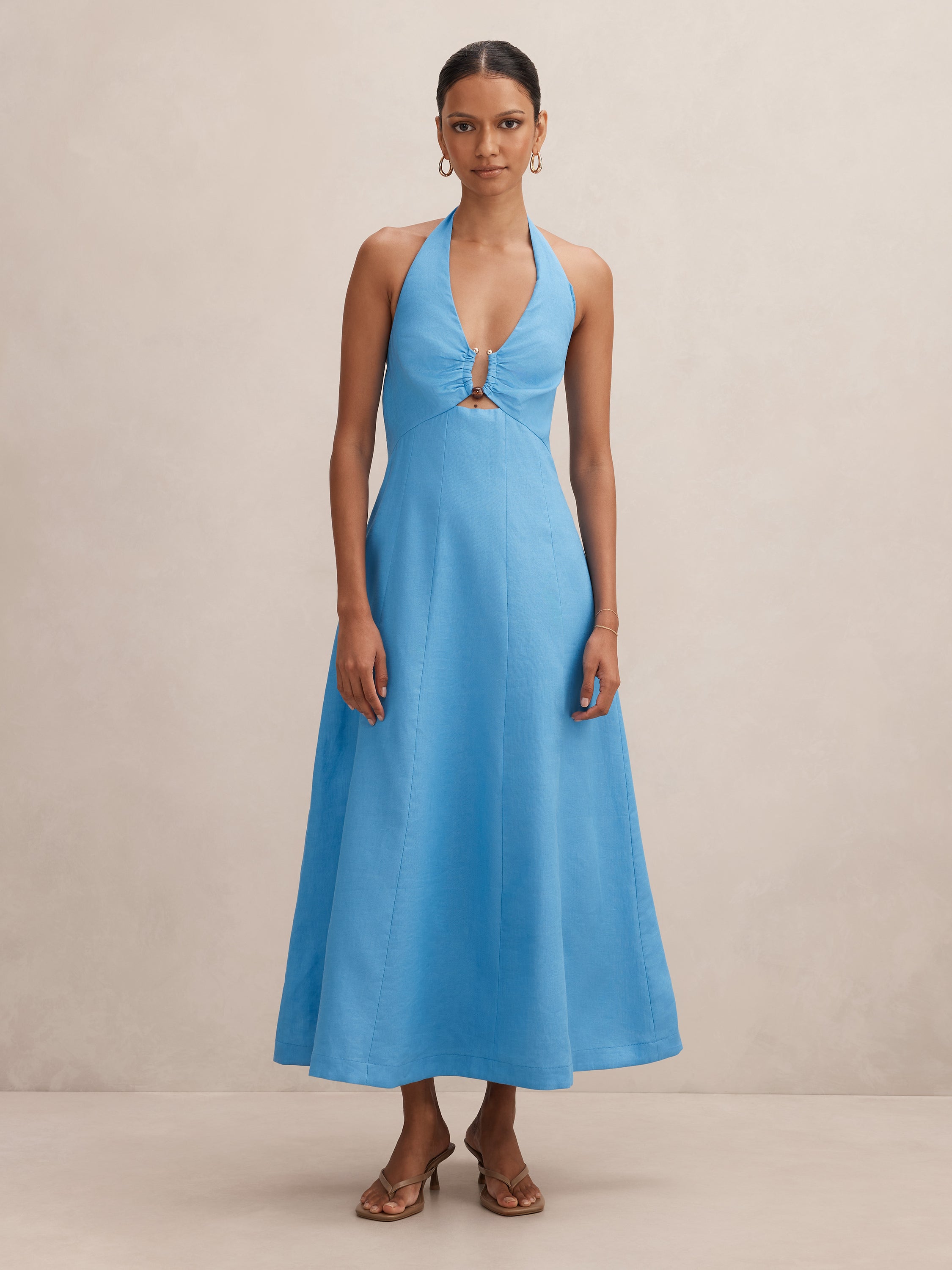 Angie Petite Halter Linen Midi Dress