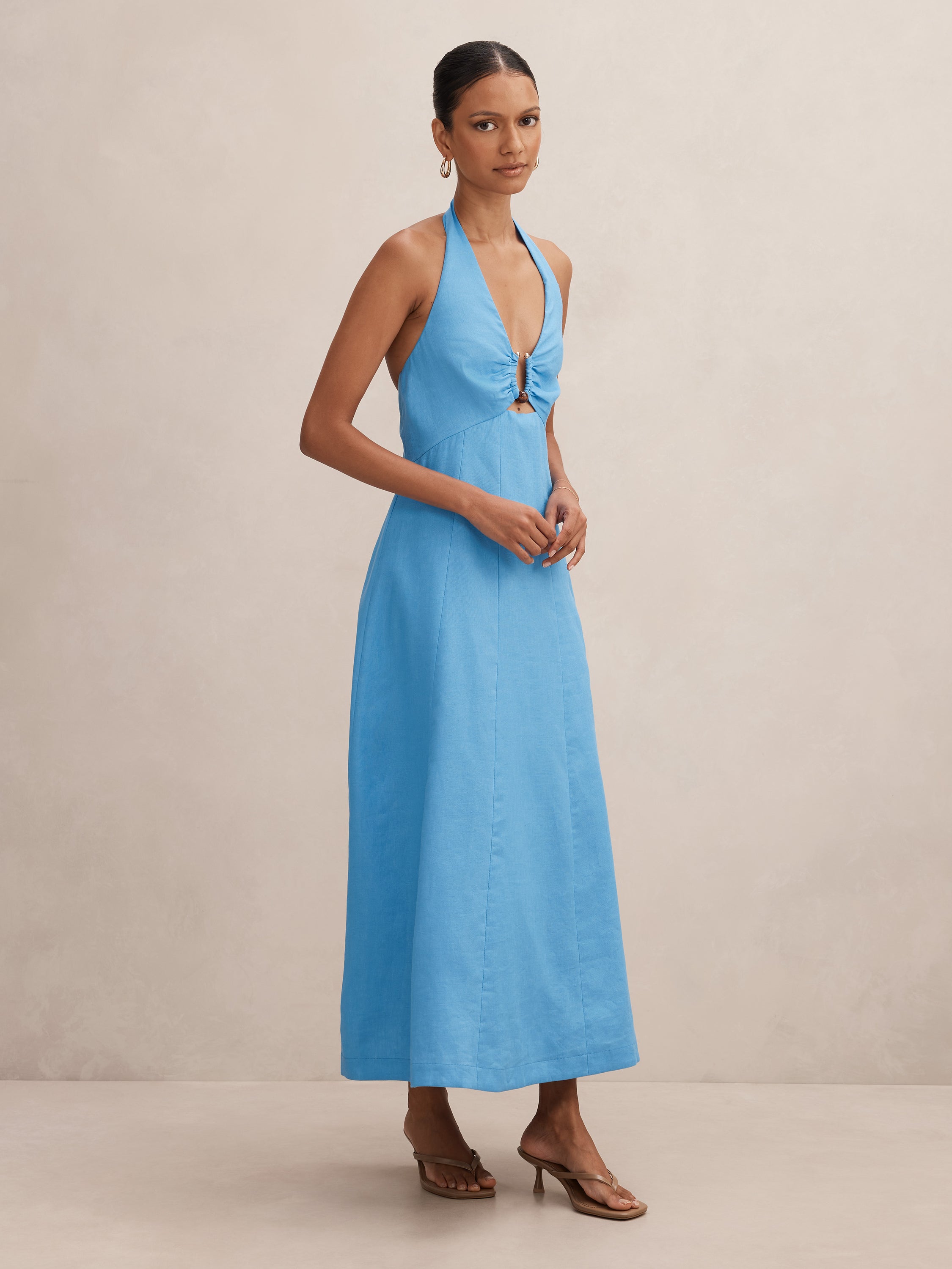 Angie Petite Halter Linen Midi Dress