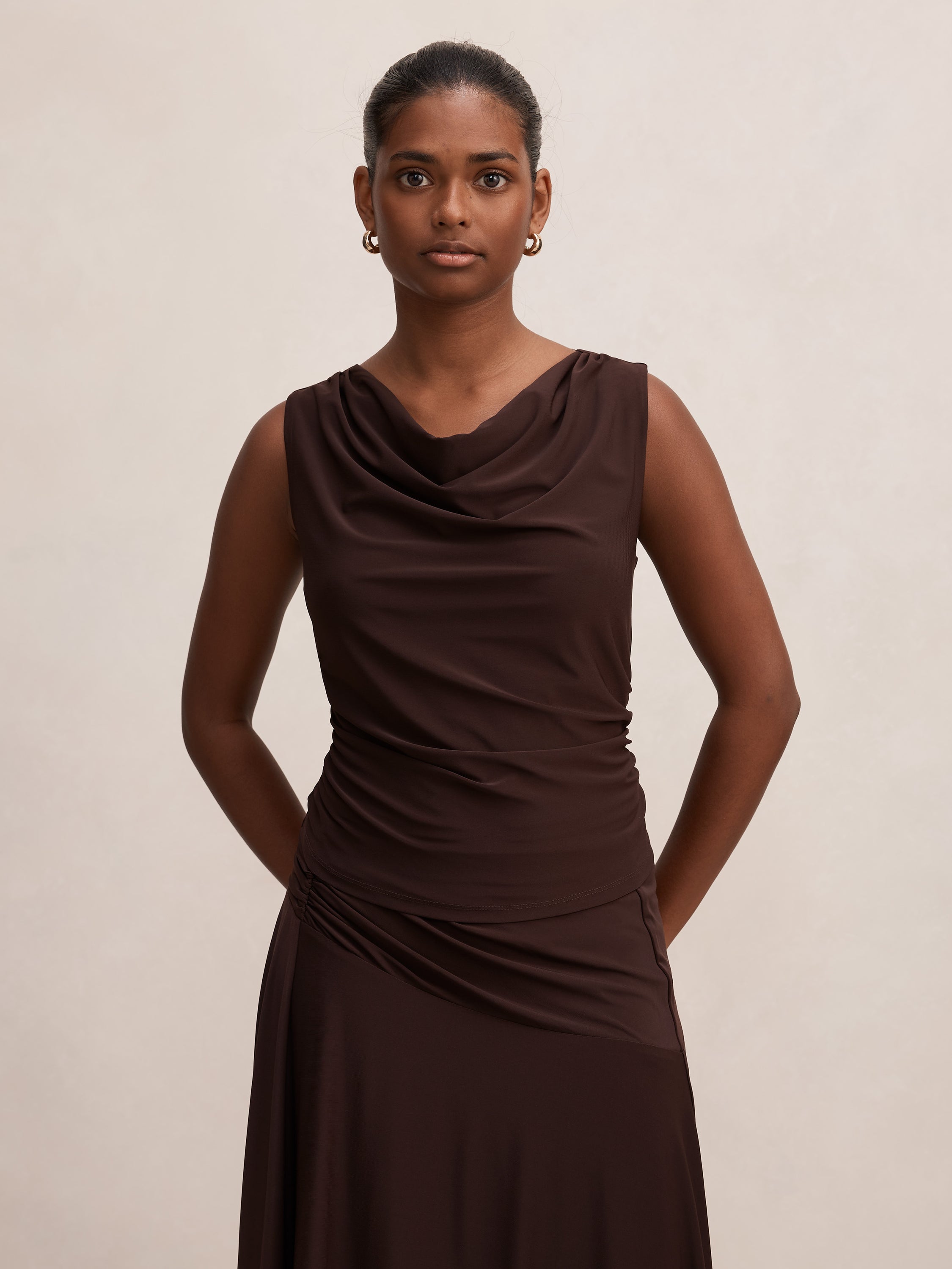 Ada Petite Drape Cowl Back Top