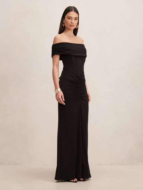 Ania Ruched Bardot Maxi Dress