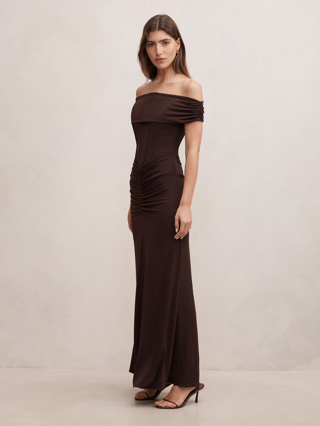 Ania Ruched Bardot Maxi Dress