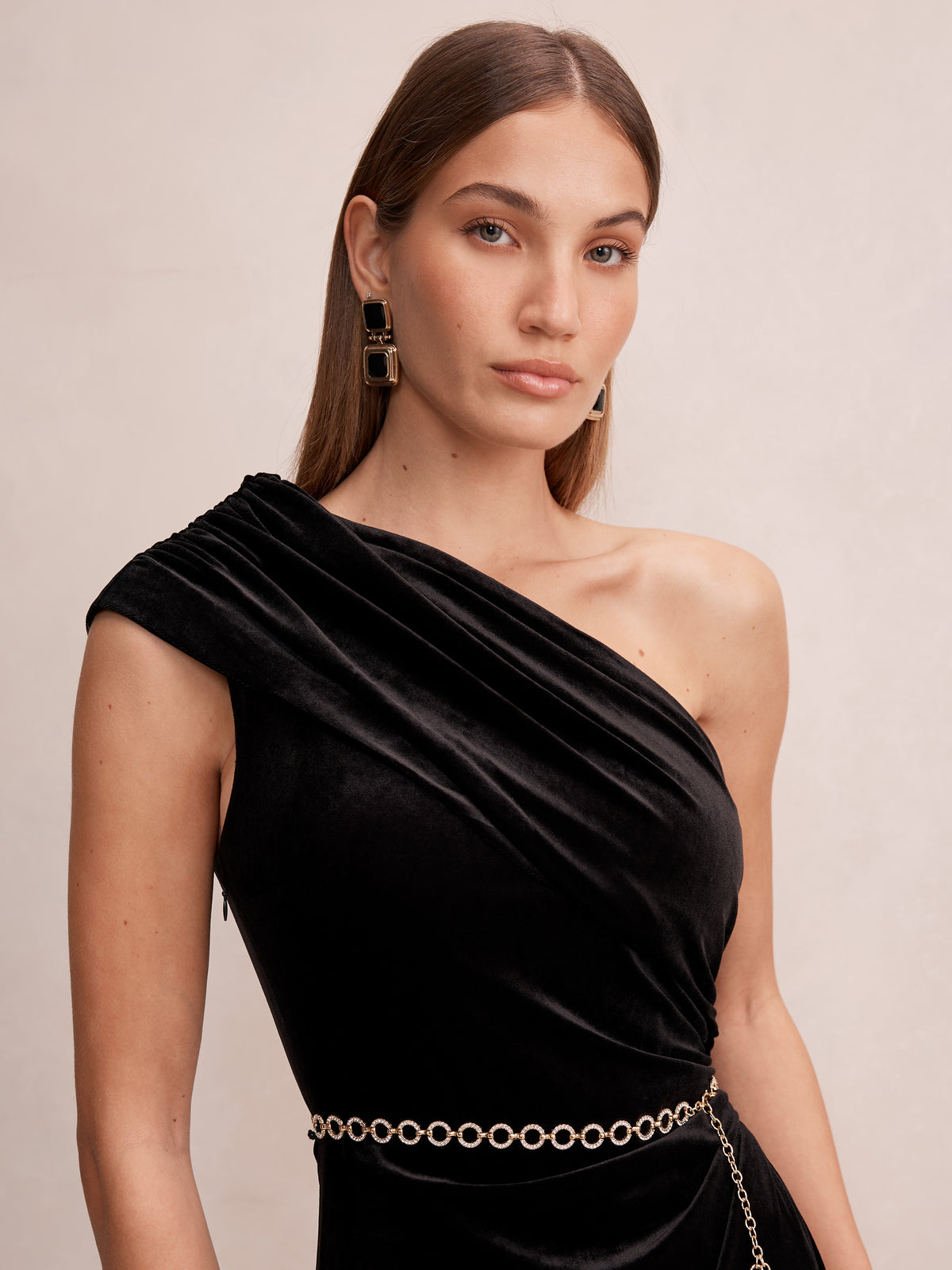 Venita One Shoulder Velvet Maxi