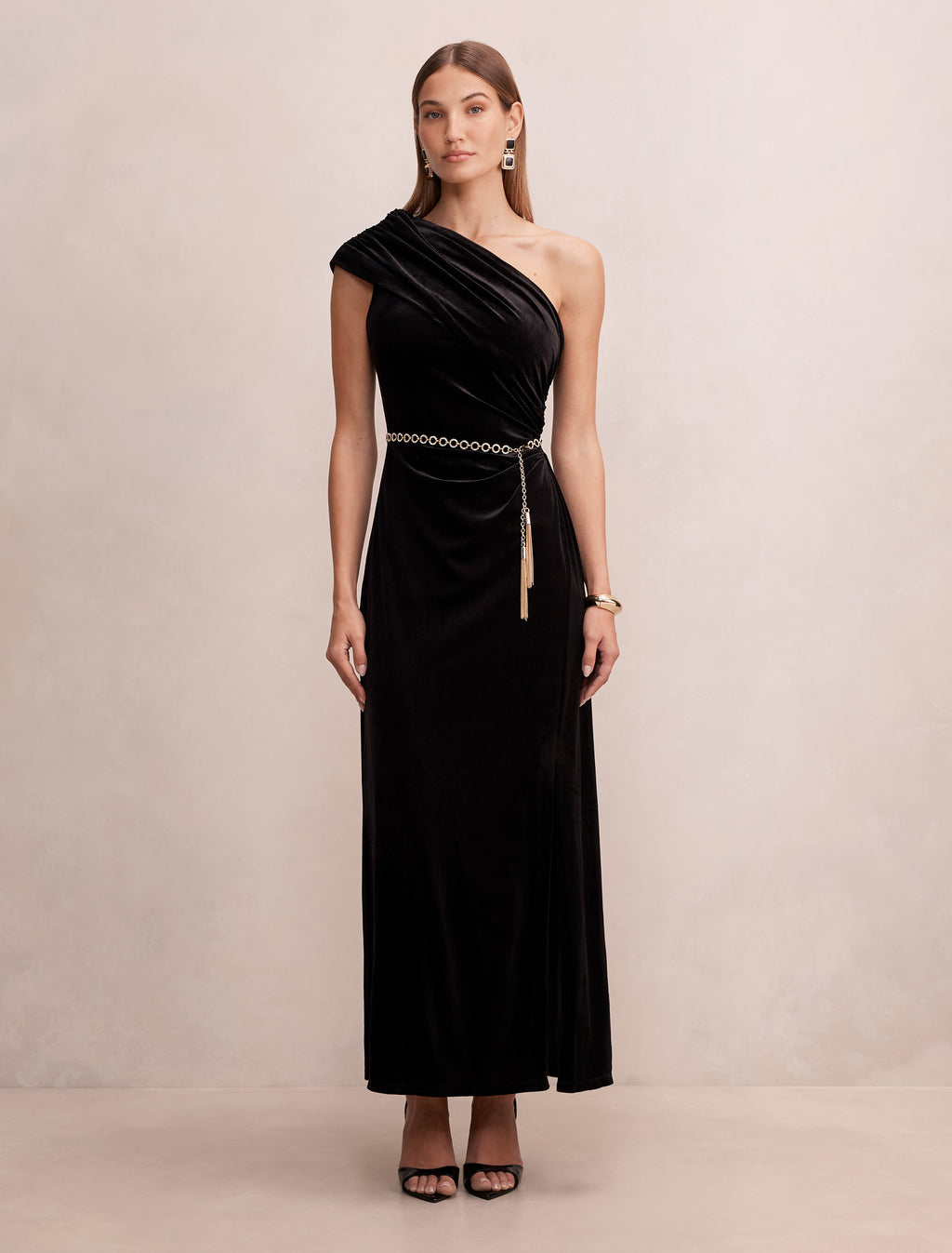 Venita One Shoulder Velvet Maxi
