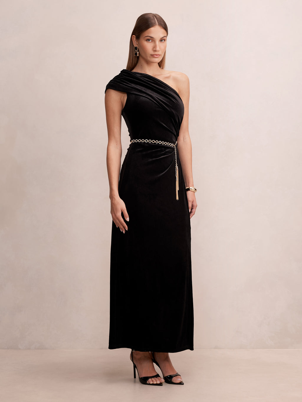 Venita One Shoulder Velvet Maxi