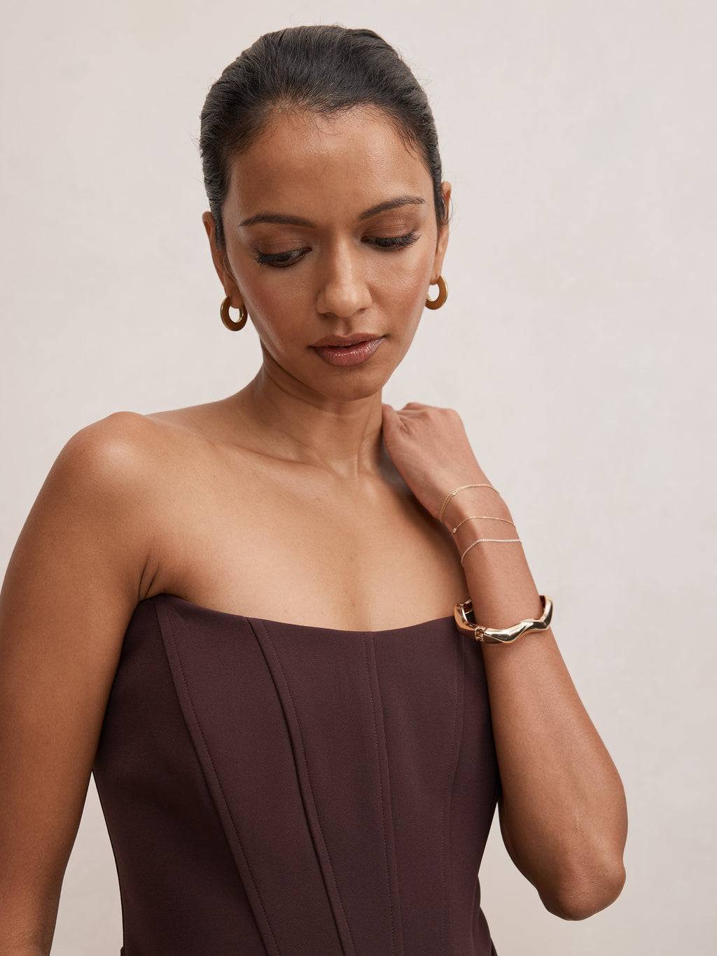 Isra Petite Drape Strapless Mini