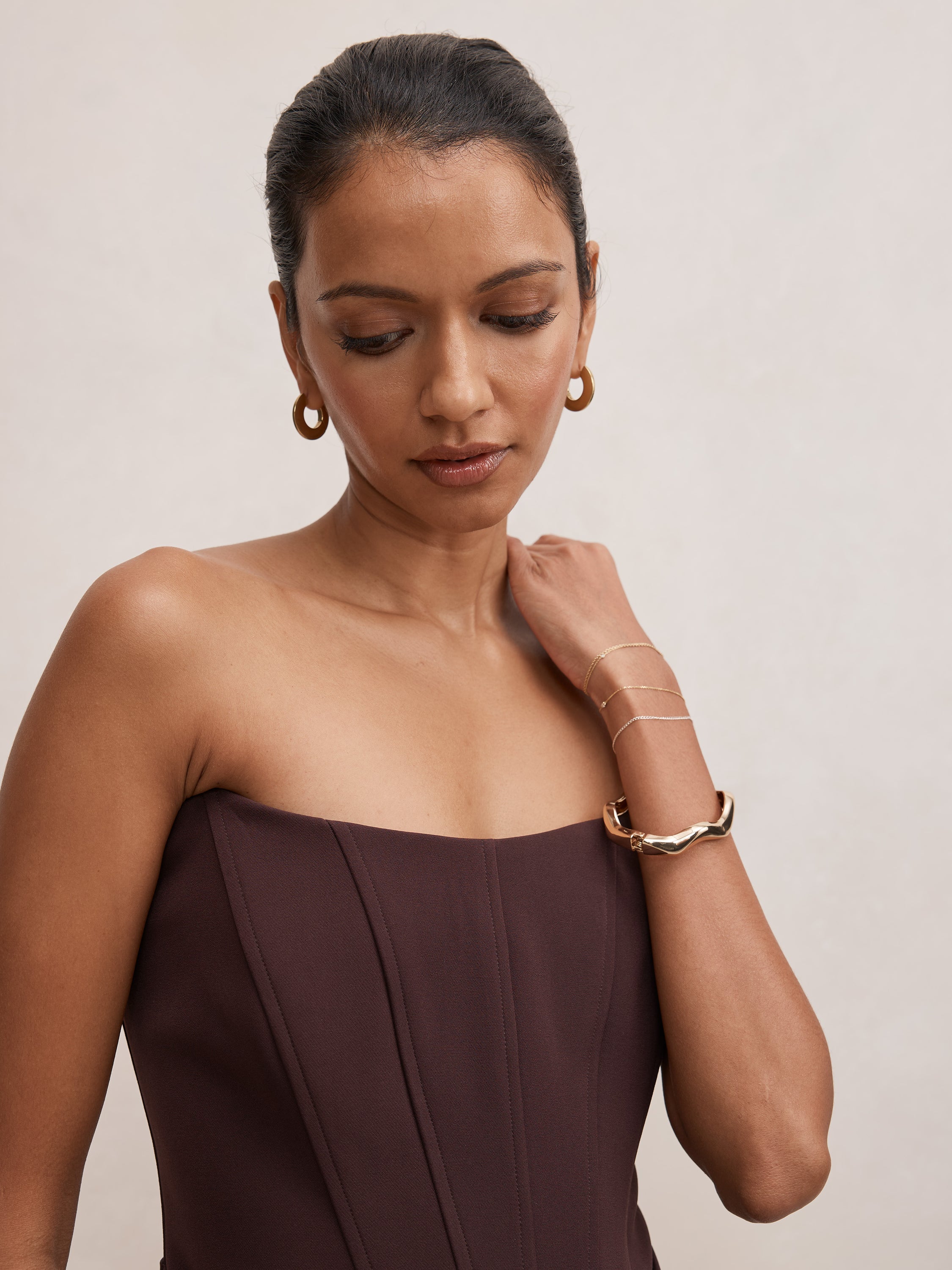 Isra Petite Drape Strapless Mini