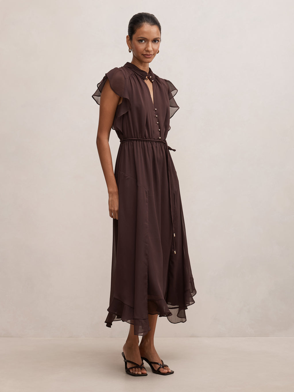 Maxwell Petite Flutter Sleeve Midi Dress