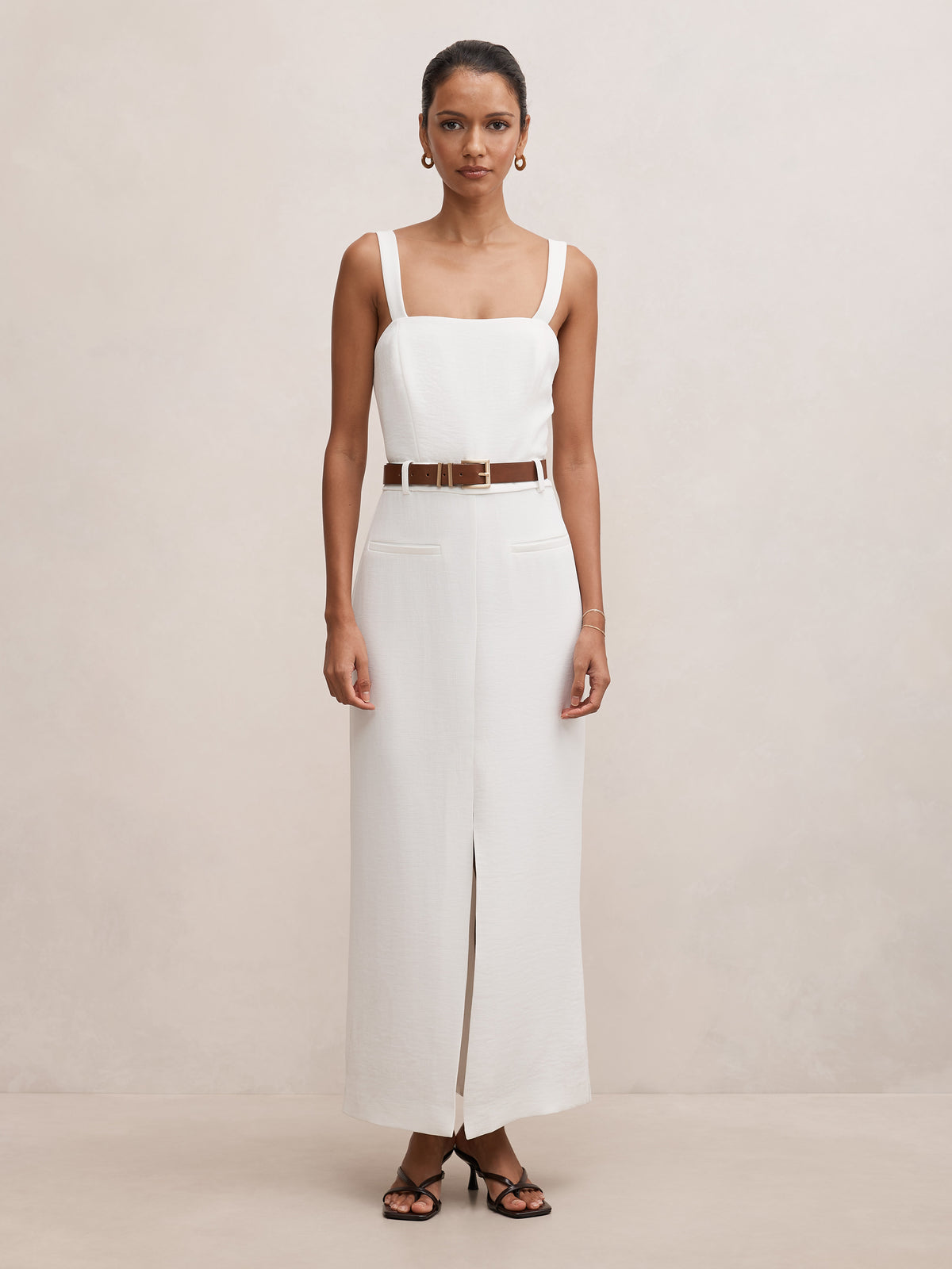 Sara Petite Tailored Column Midi Dress
