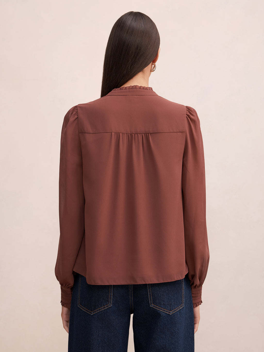 Khloe Picot Trim Long Sleeve Blouse