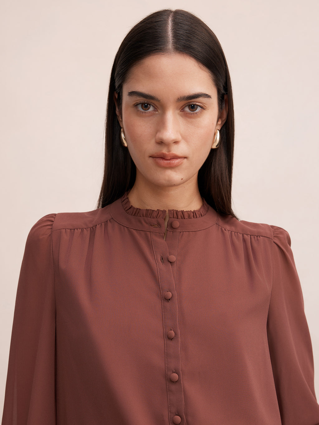 Khloe Picot Trim Long Sleeve Blouse
